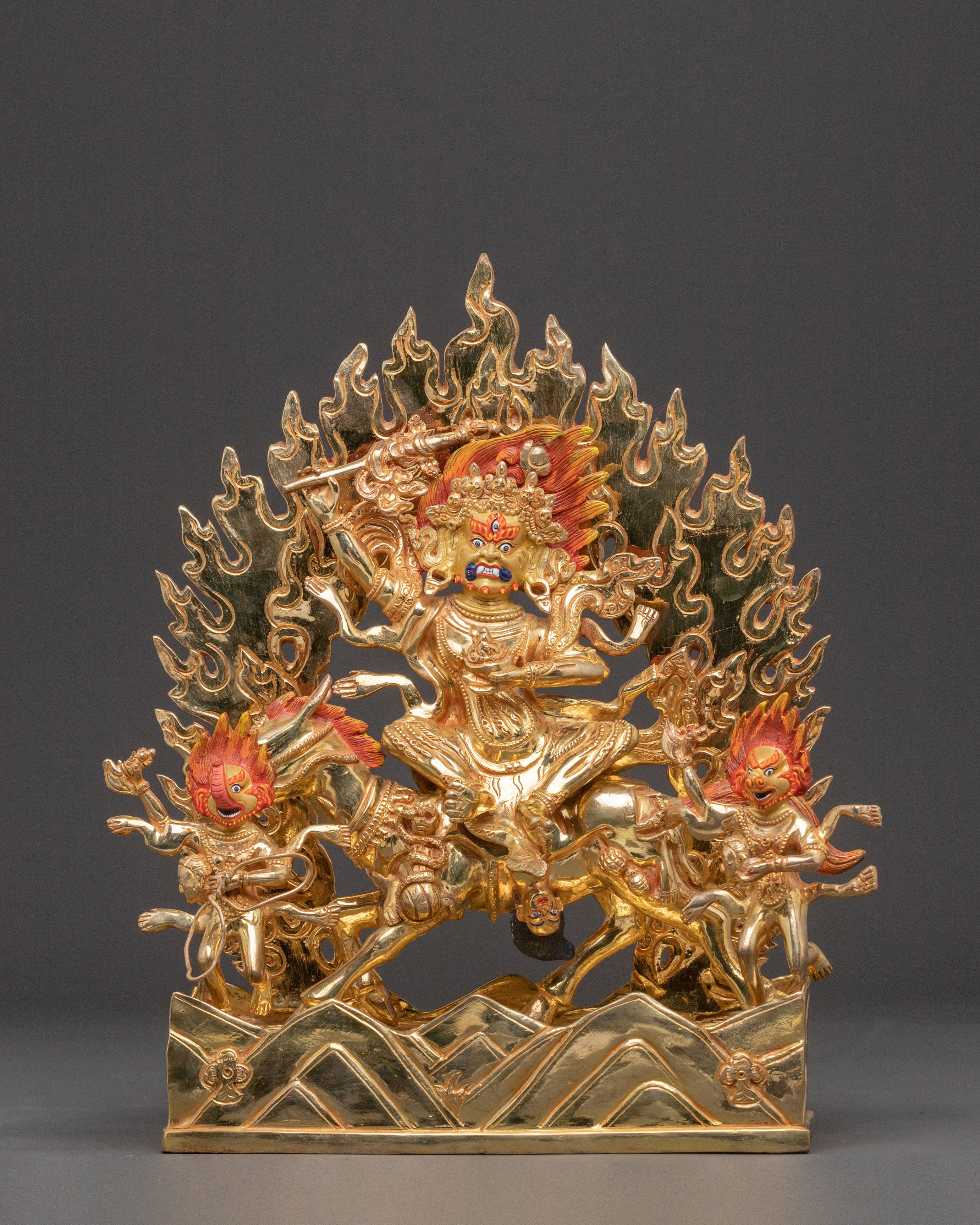 Palden Lhamo Wrathful Statue – Hand-Gilded Copper Art