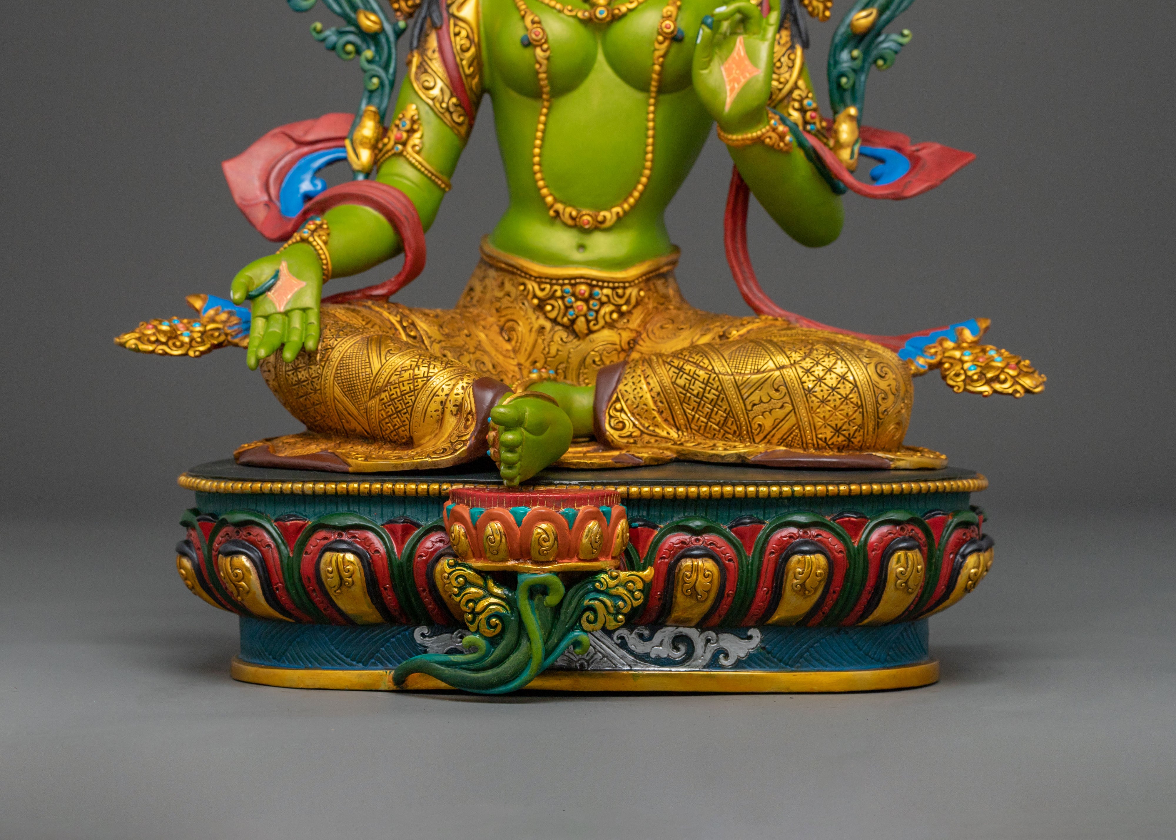 Handcrafted Green Tara Spiritual Statue | Home Decor