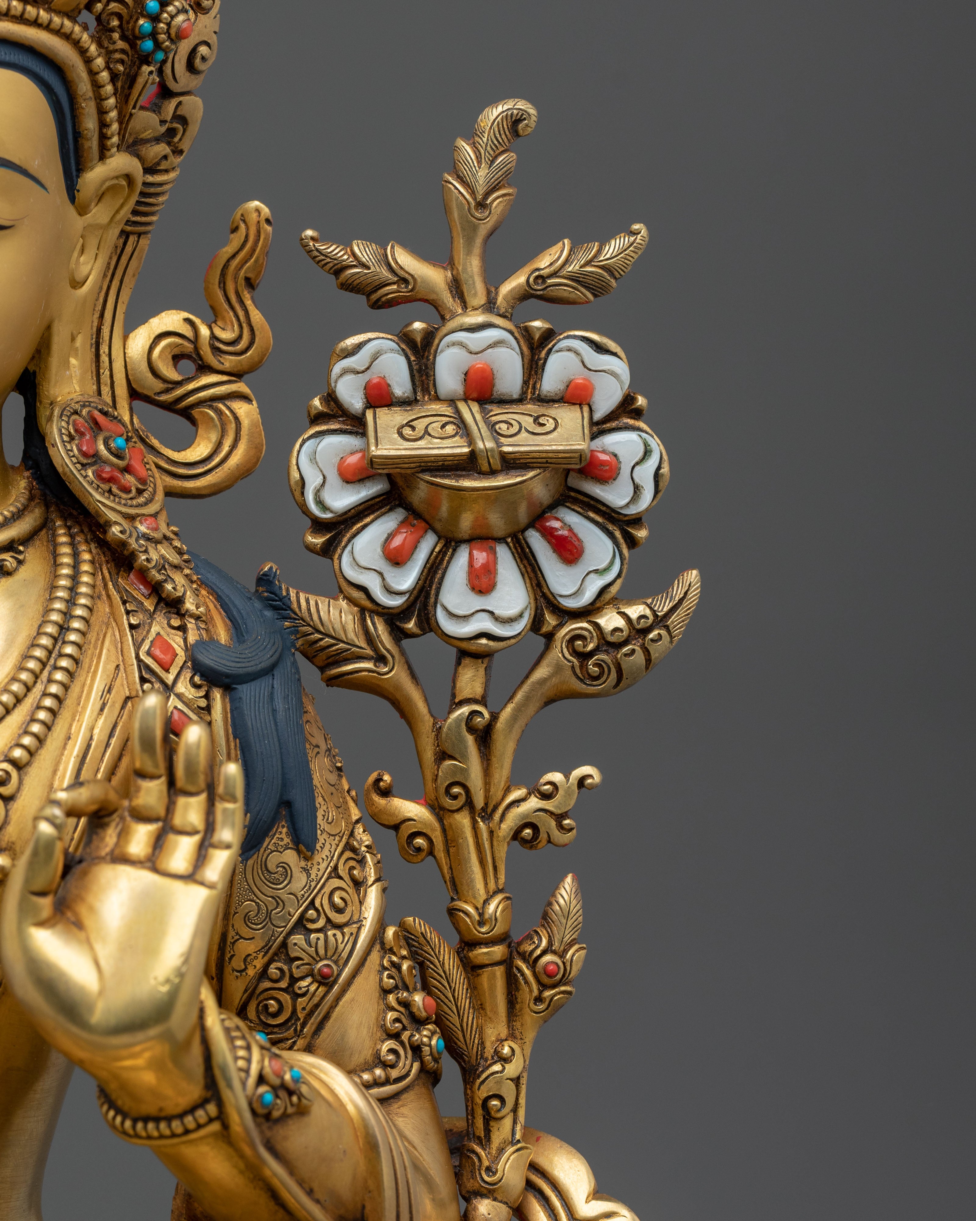 Manjushri Sacred Copper Statue | 24K Gold Gilded Wisdom Bodhisattva Sculpture