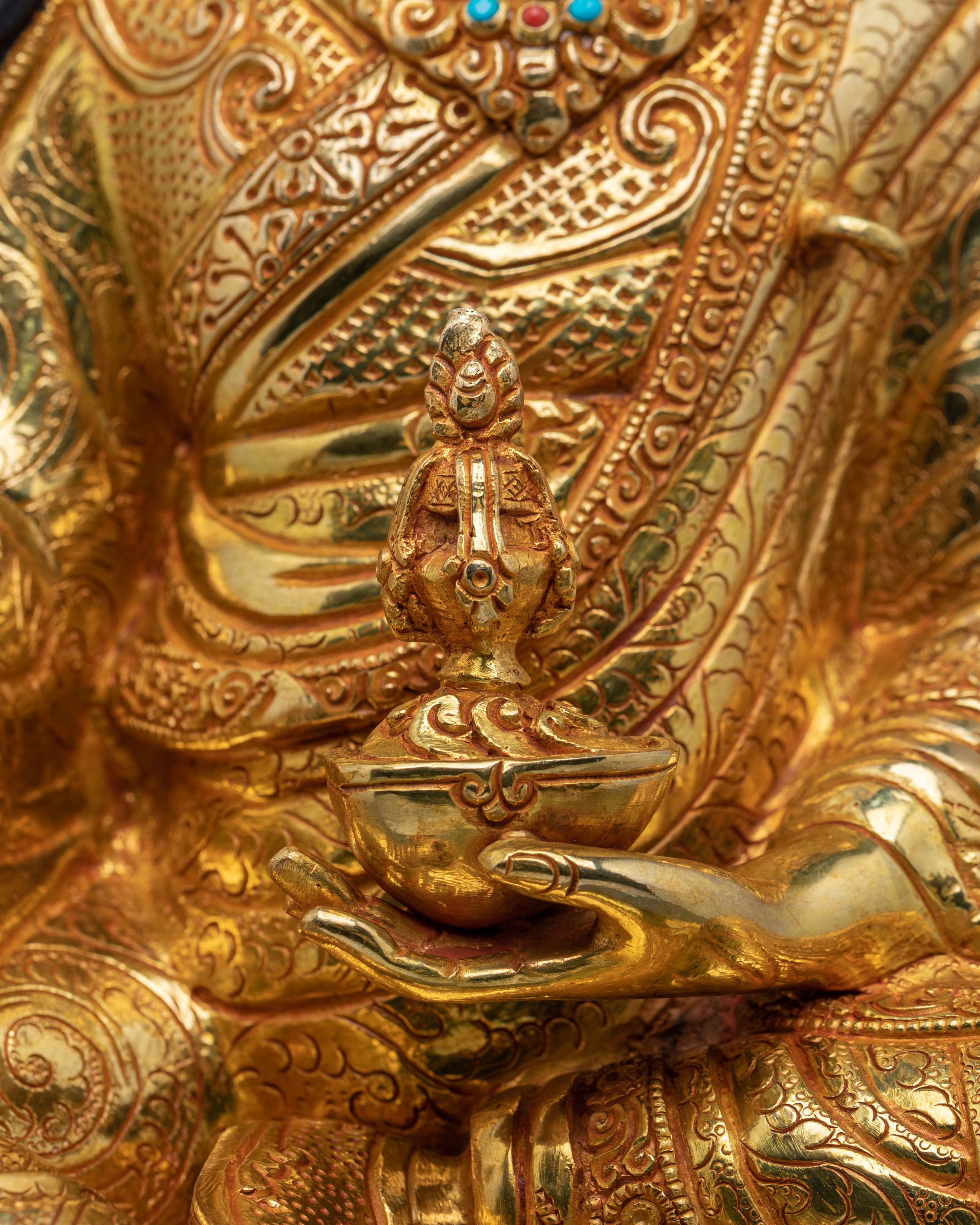 Handmade Guru Rinpoche Sacred Figurine | 24K Gold Gilded