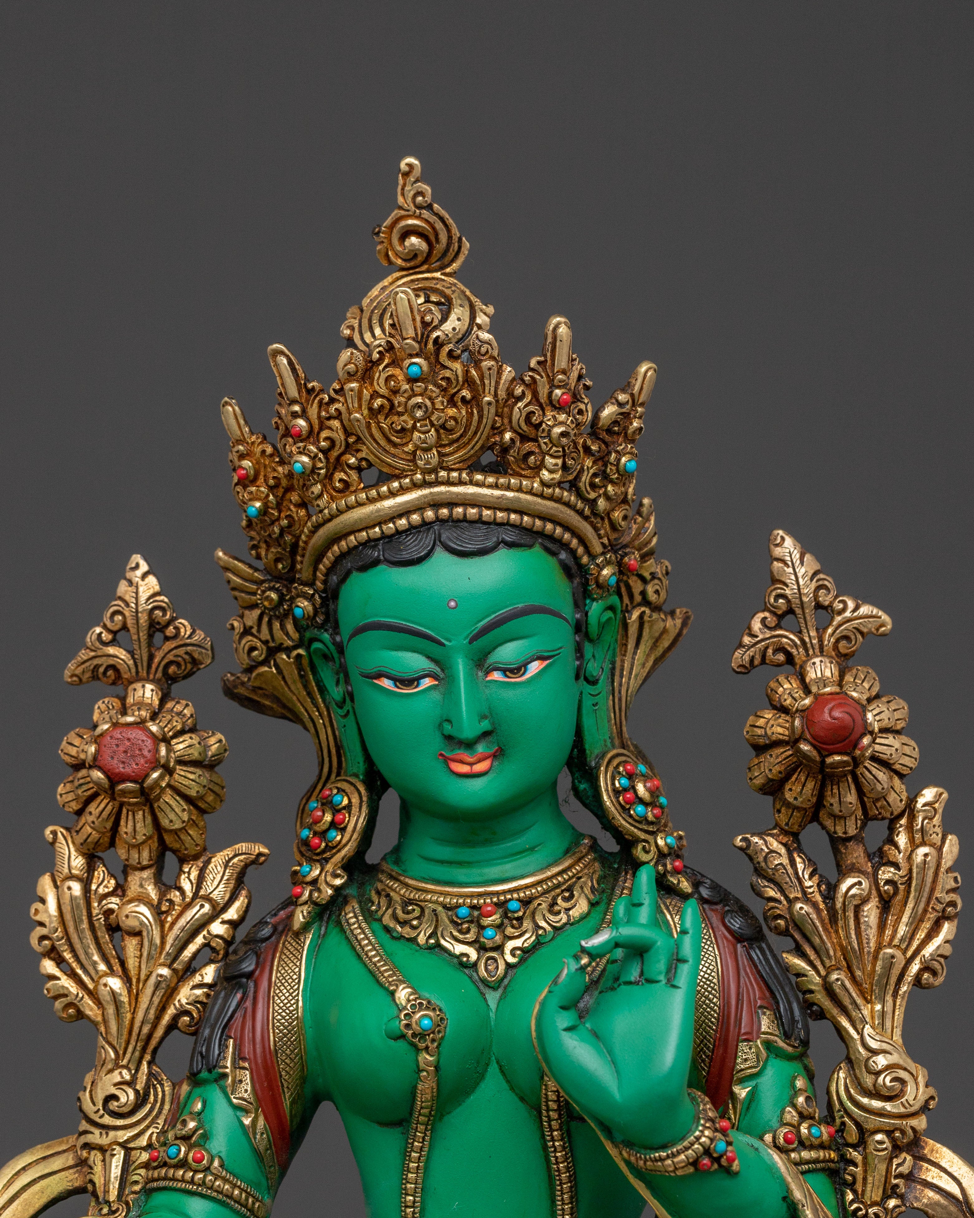 Green Tara Protection Statue: Hand-Gilded Serenity