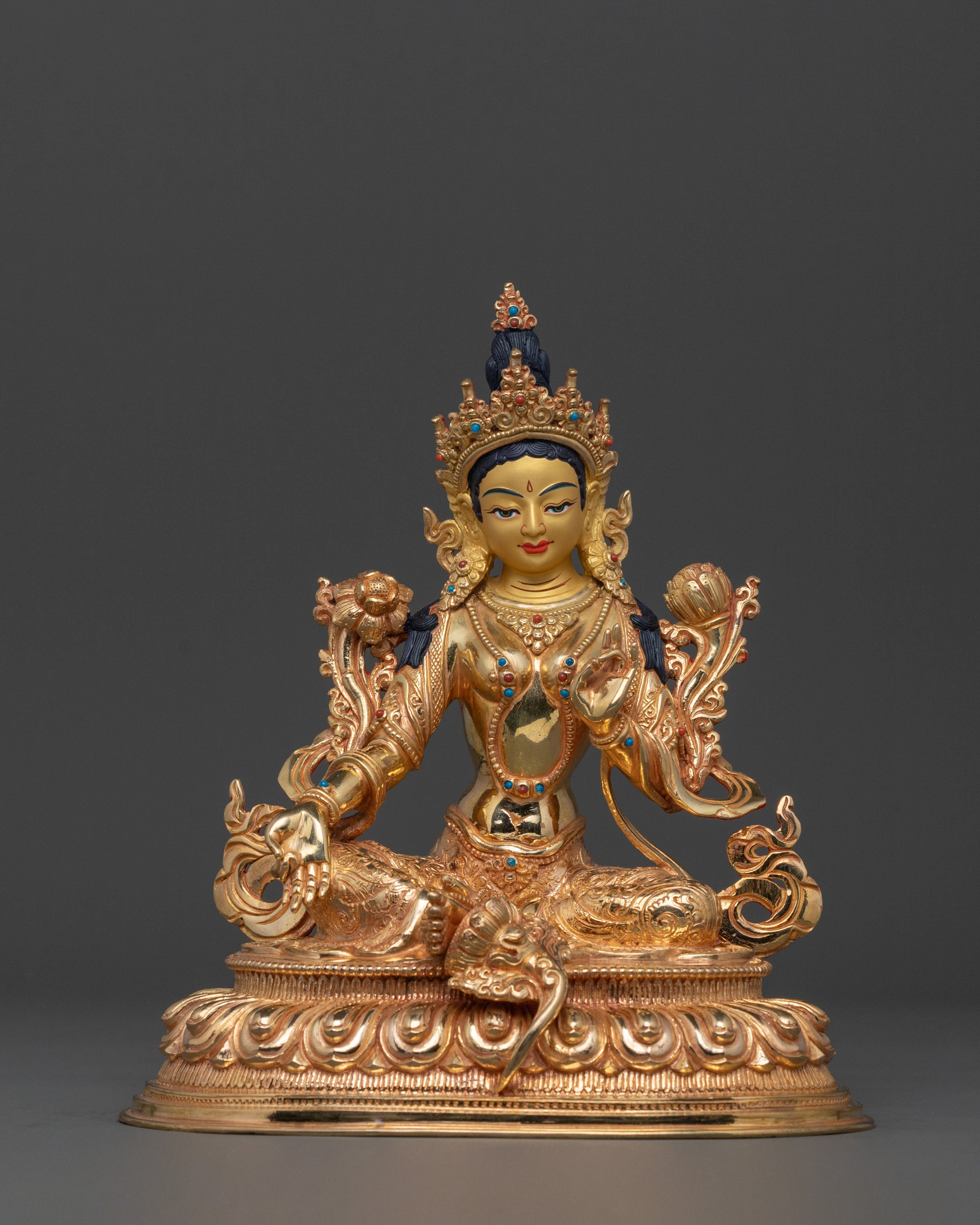 Seven Boddhisattva Tibetan Statue Set in Brilliant 24K Gold