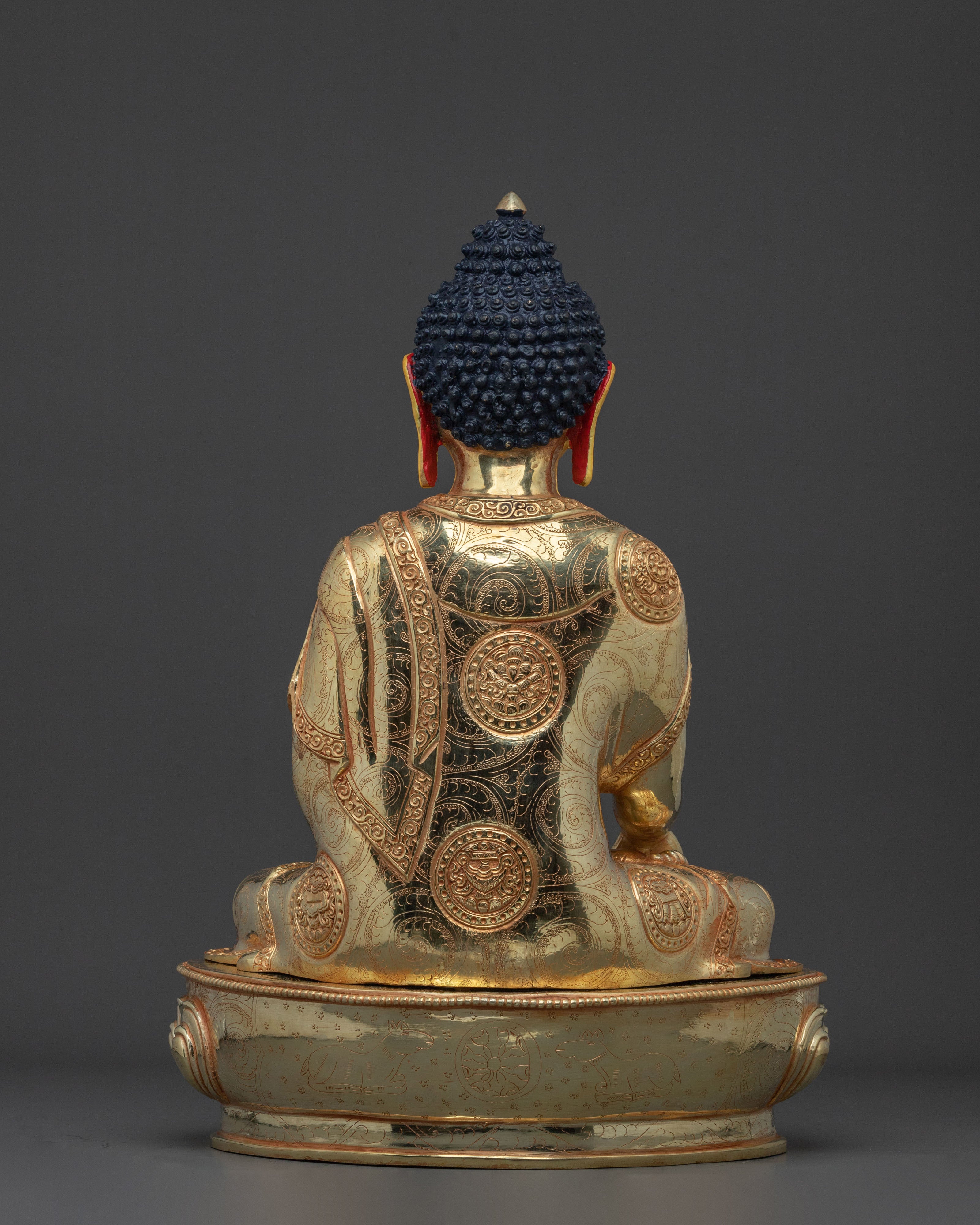 Elegant Shakyamuni Buddha Sculpture | 24K Gold Gilded