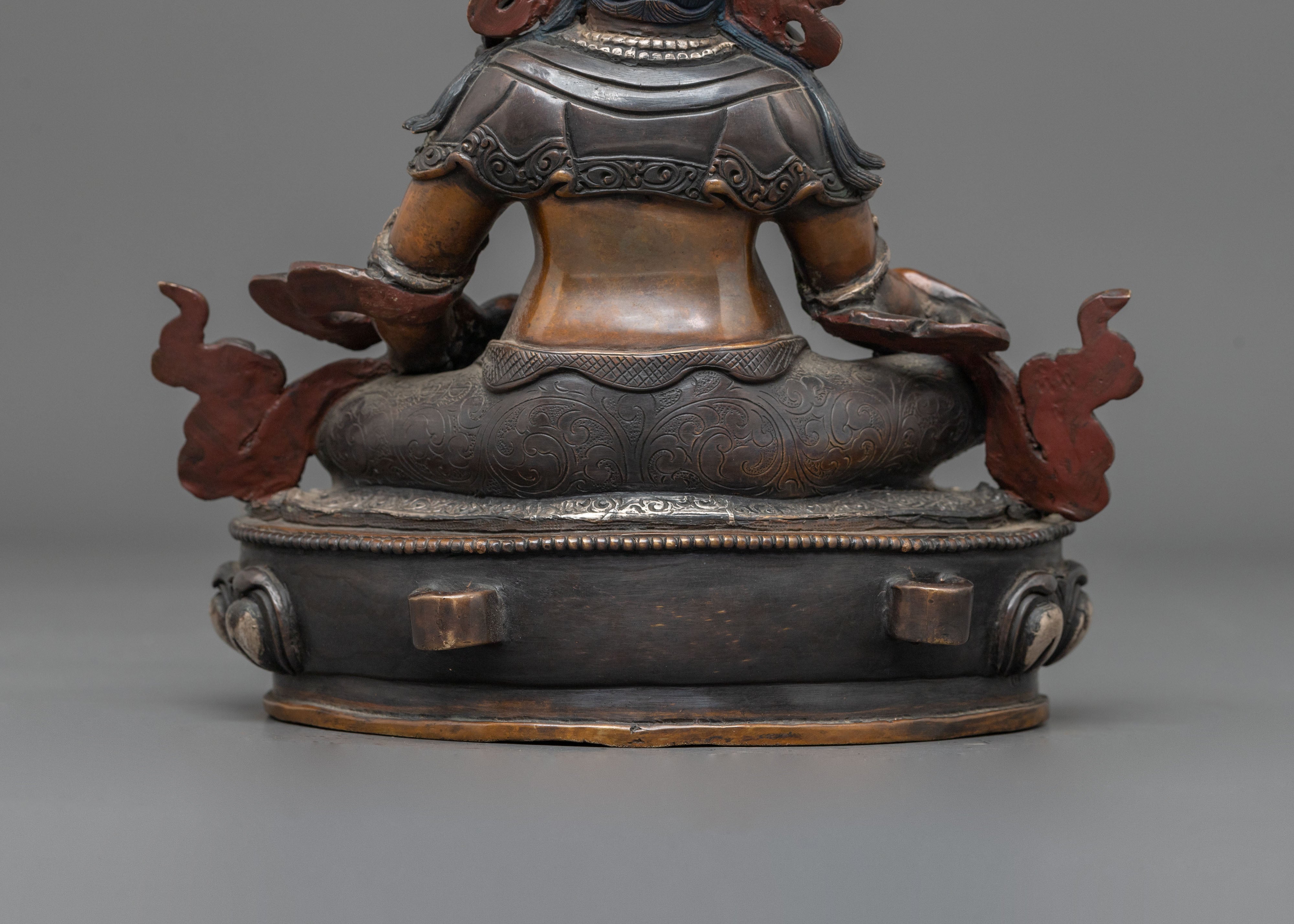 Dzambhala Statue in Oxidized Copper with Silver Plating