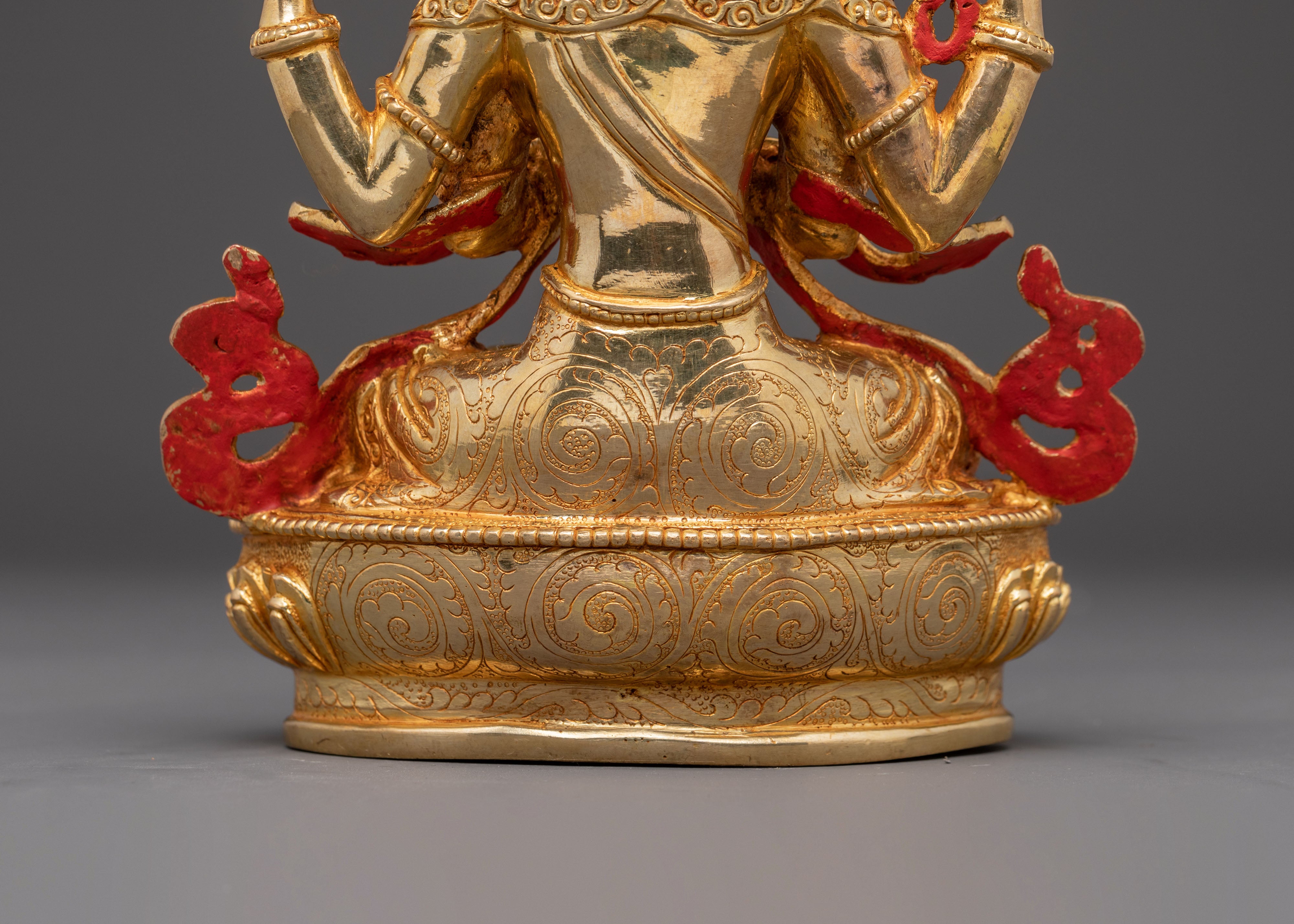 Handcrafted Copper Statue of Four-Armed Chenrezig