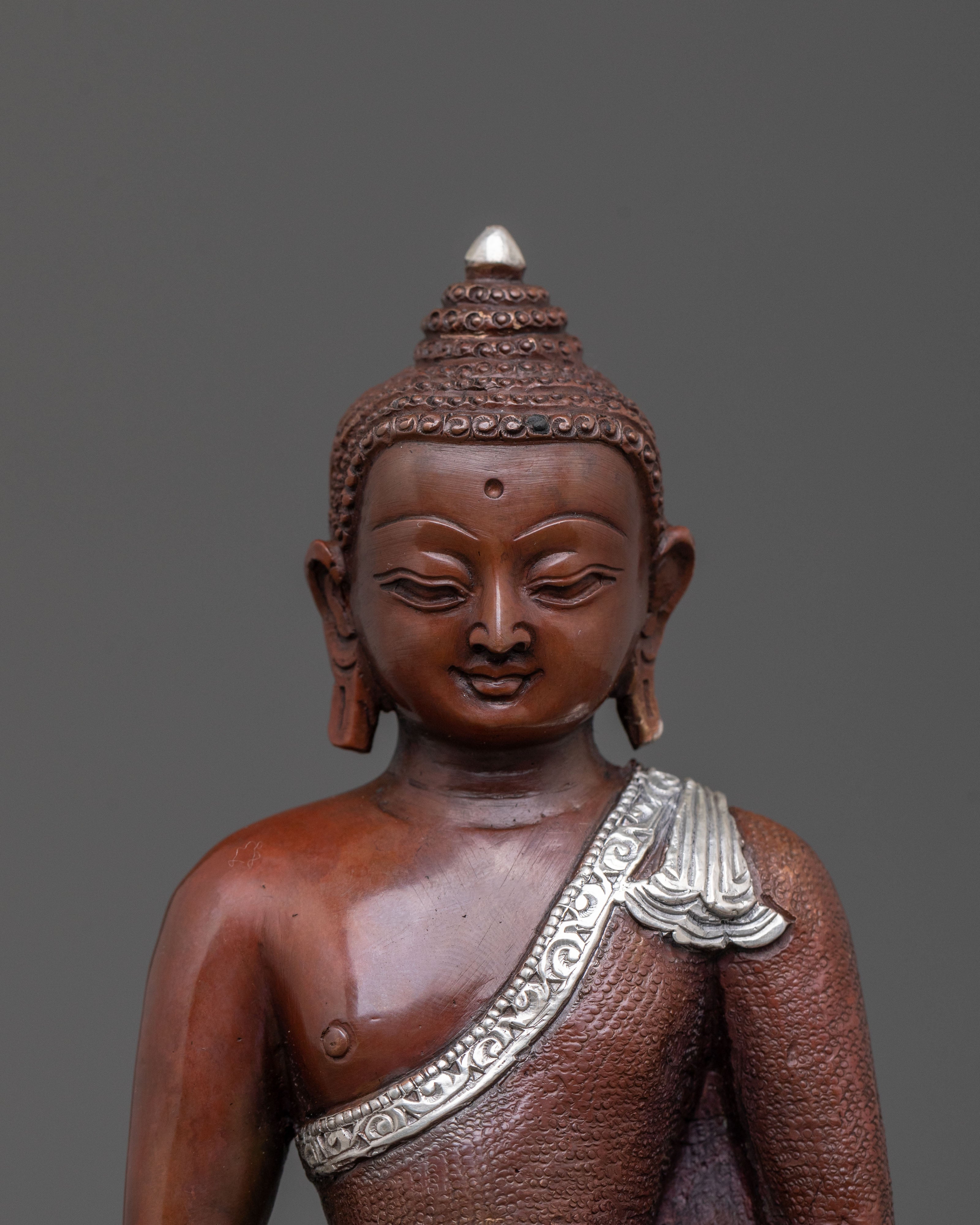 Buddhist Deity Amitabha Buddha Statue in Oxidized Silver
