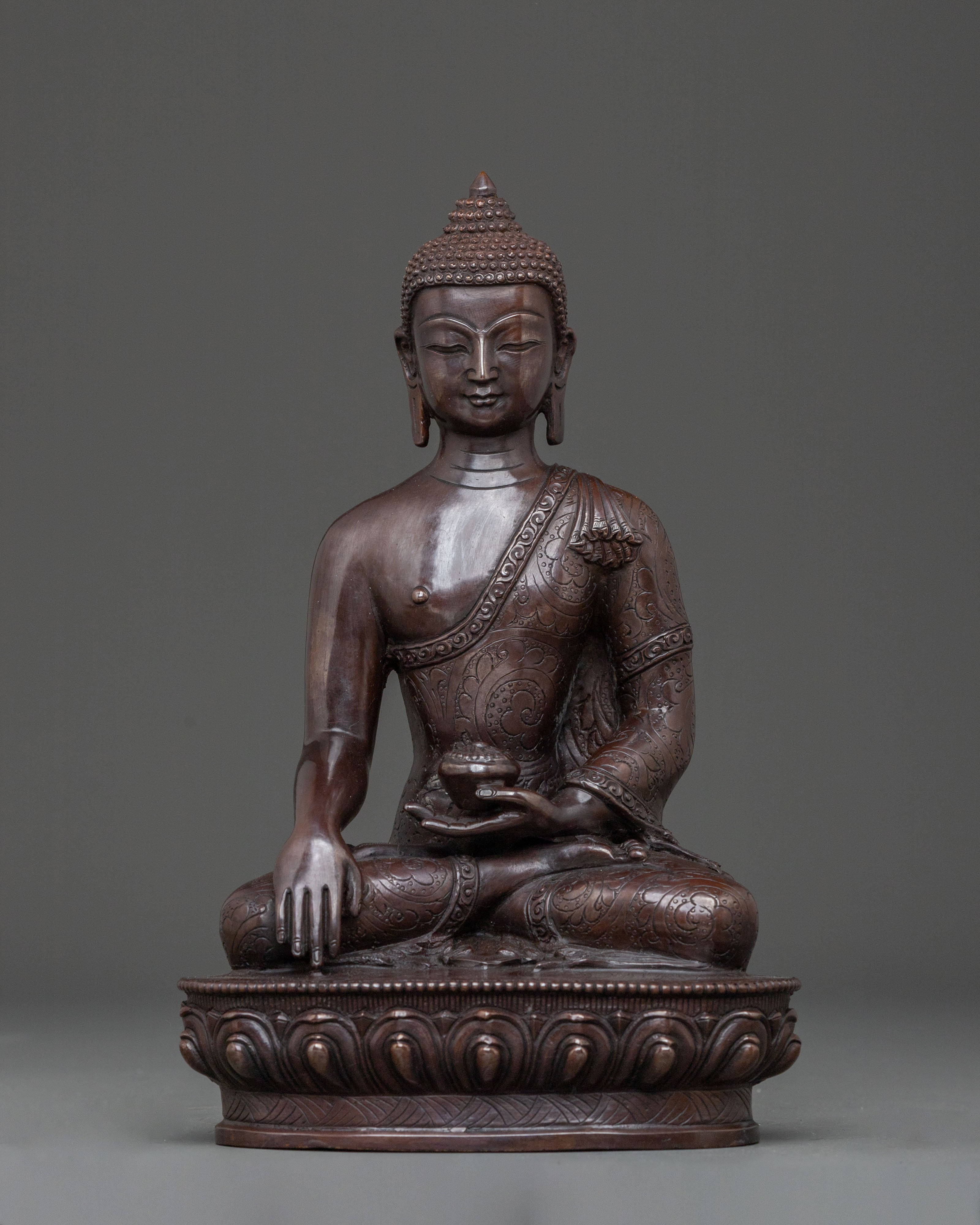 Gautama Buddha Meditation Altar Statue in Oxidized Copper