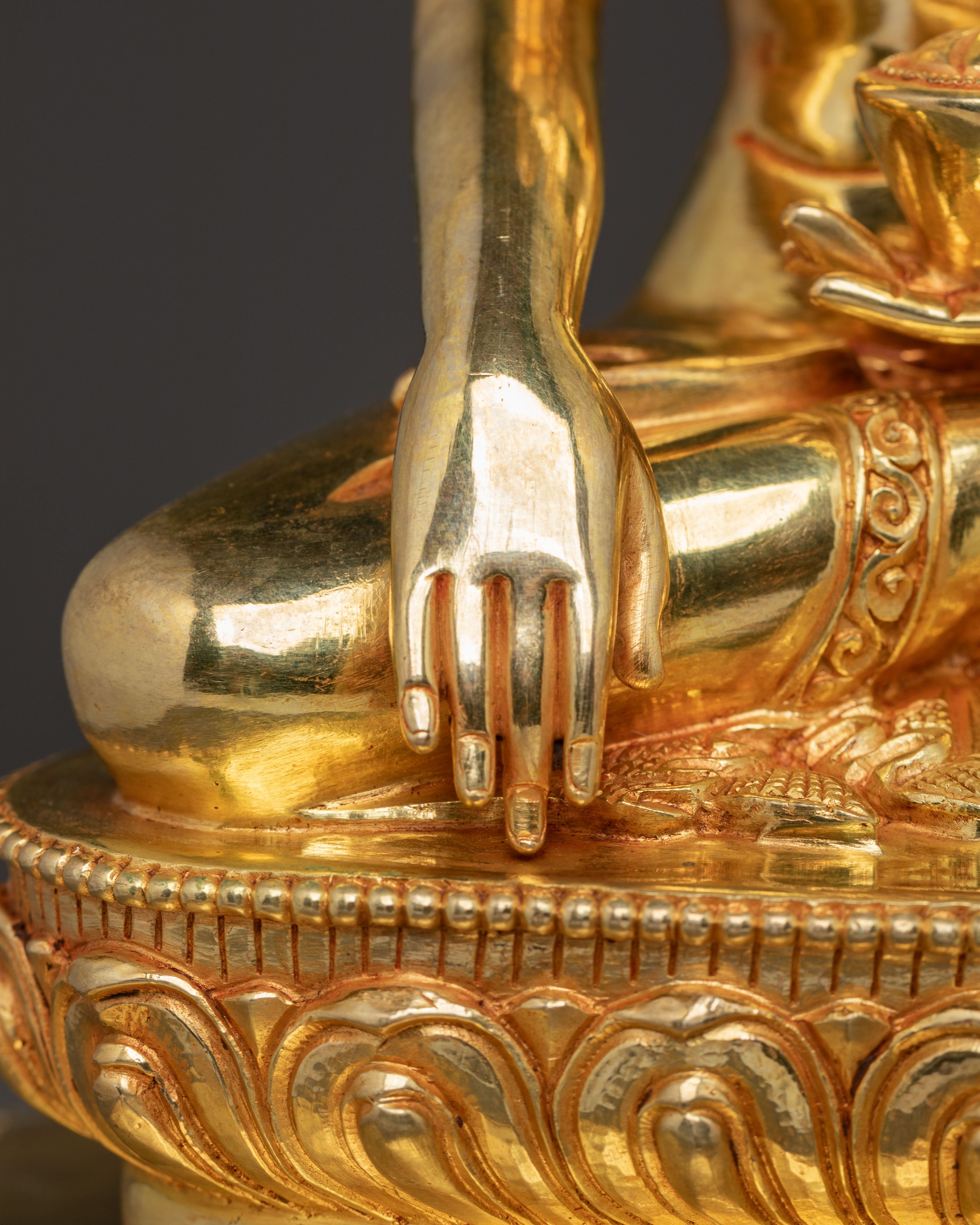 Handcrafted Sacred Statue of Shakyamuni Buddha on Throne | Peaceful Deity