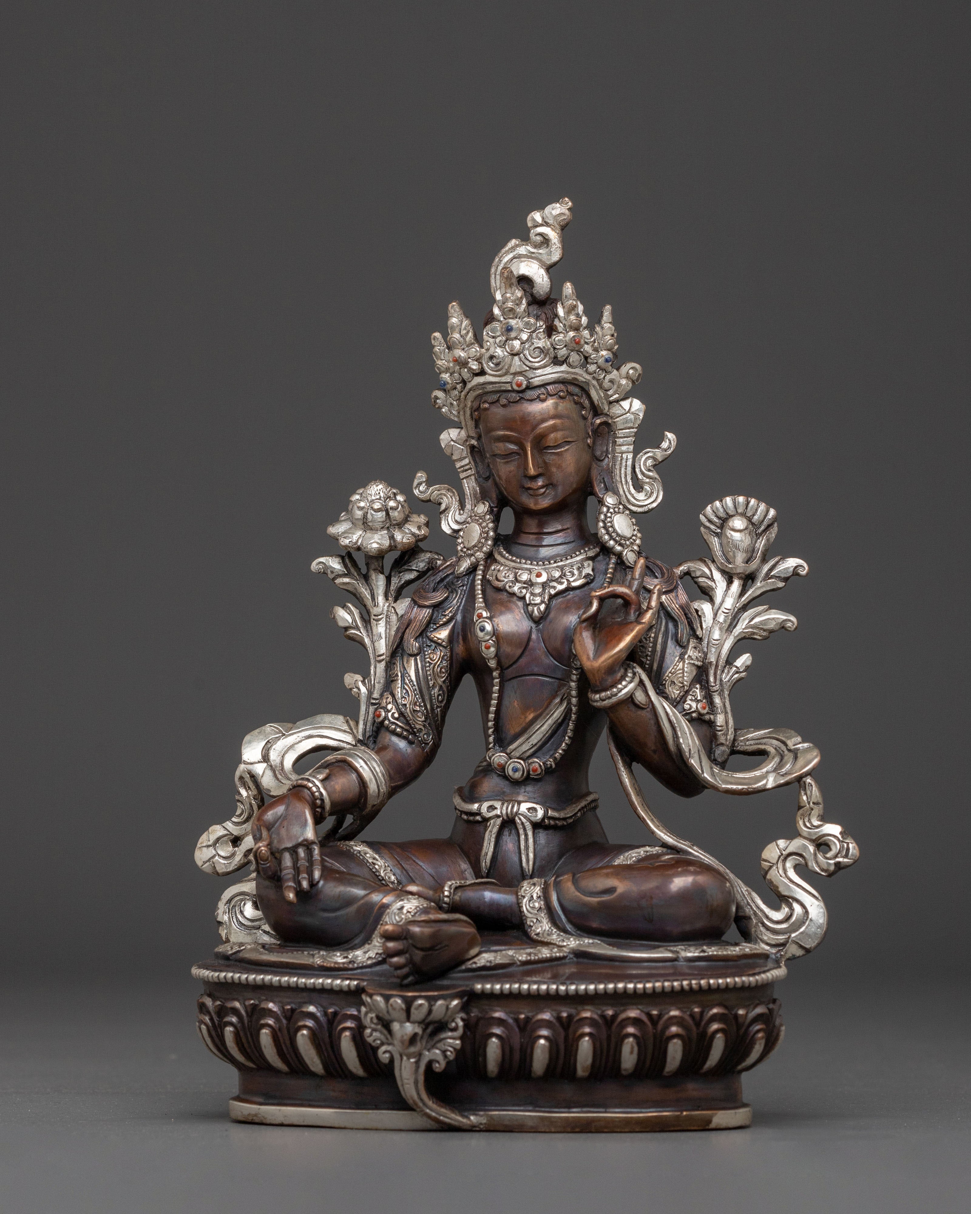 Green Tara Statue | Oxidized Copper Buddhist Goddess