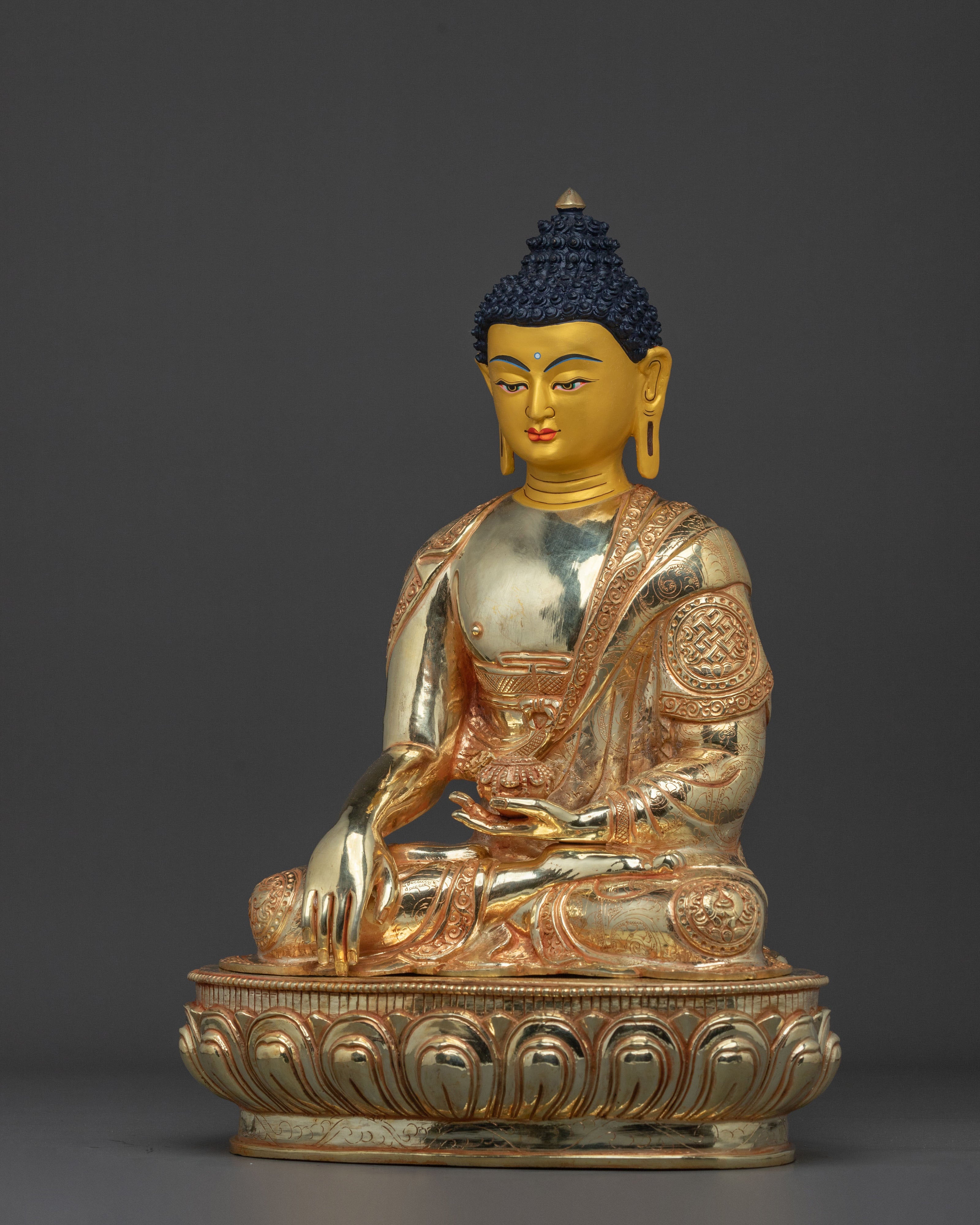 Elegant Shakyamuni Buddha Sculpture | 24K Gold Gilded