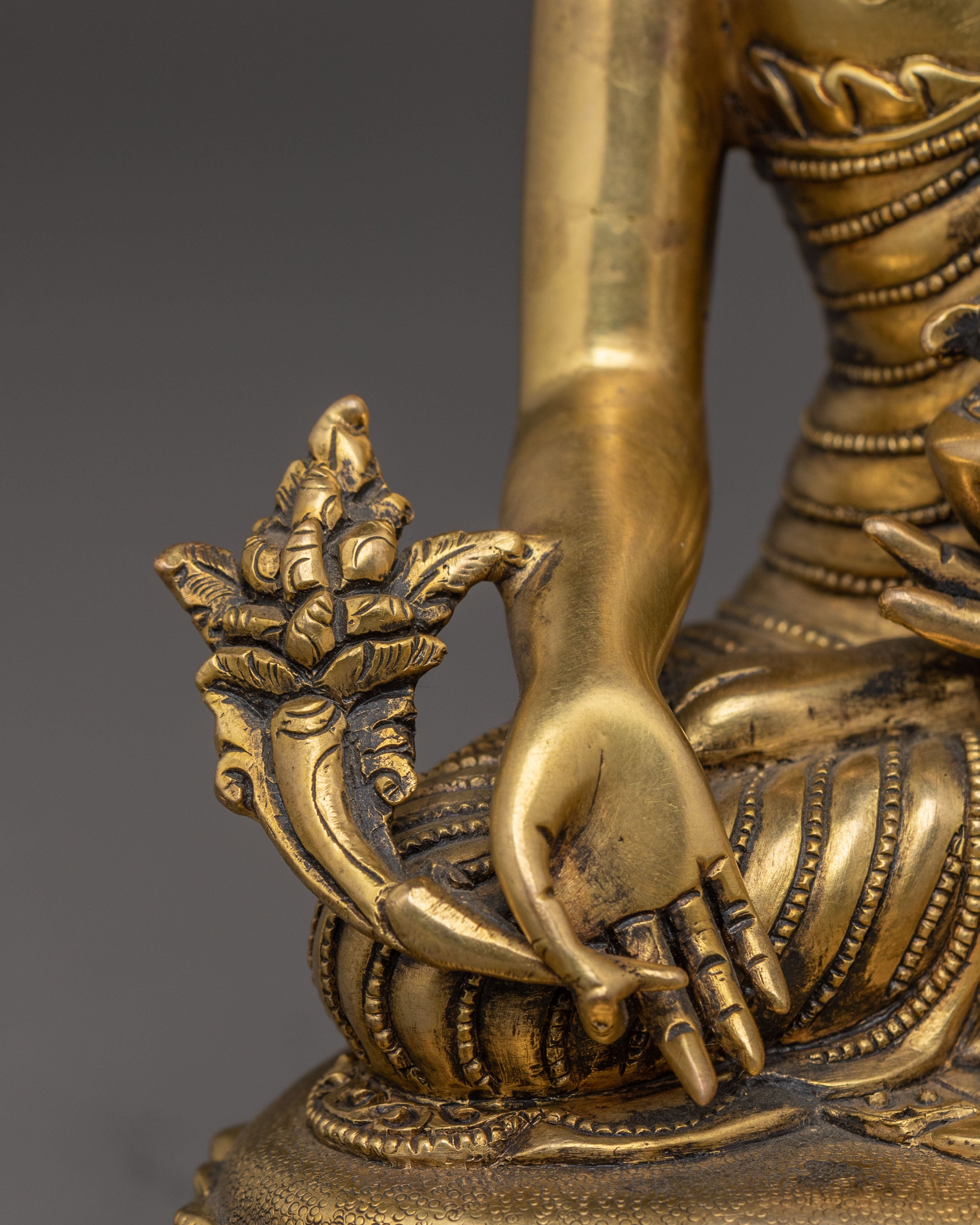 Handcrafted Medicine Buddha Statue | 24K Gold Gilded Sculpture