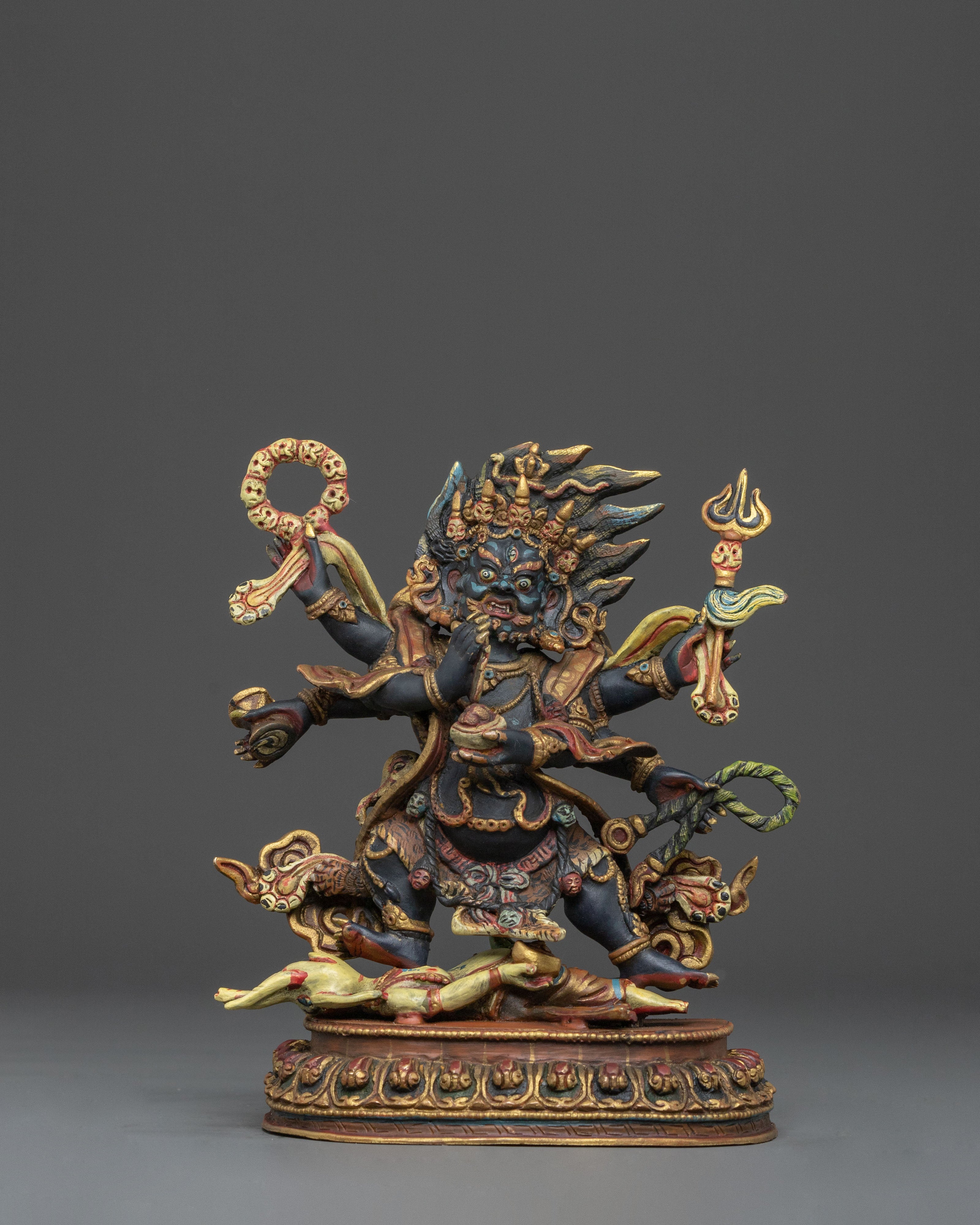 Handmade Six-Armed Mahakala Sacred Figurine | Wrathful Protector of Wisdom