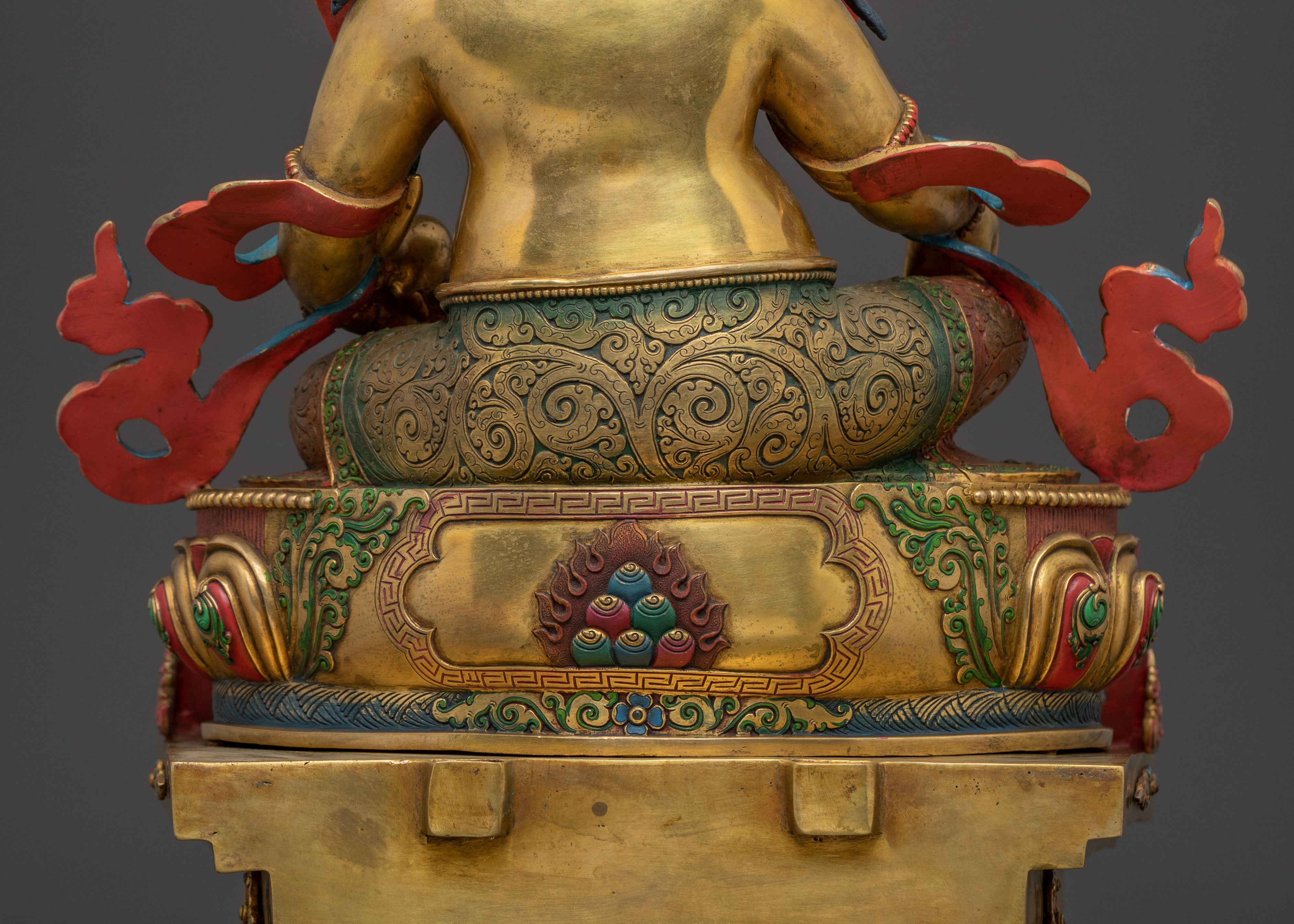 Divine Statue of Dzambhala on Throne: 24K Gold Gilded Masterpiece