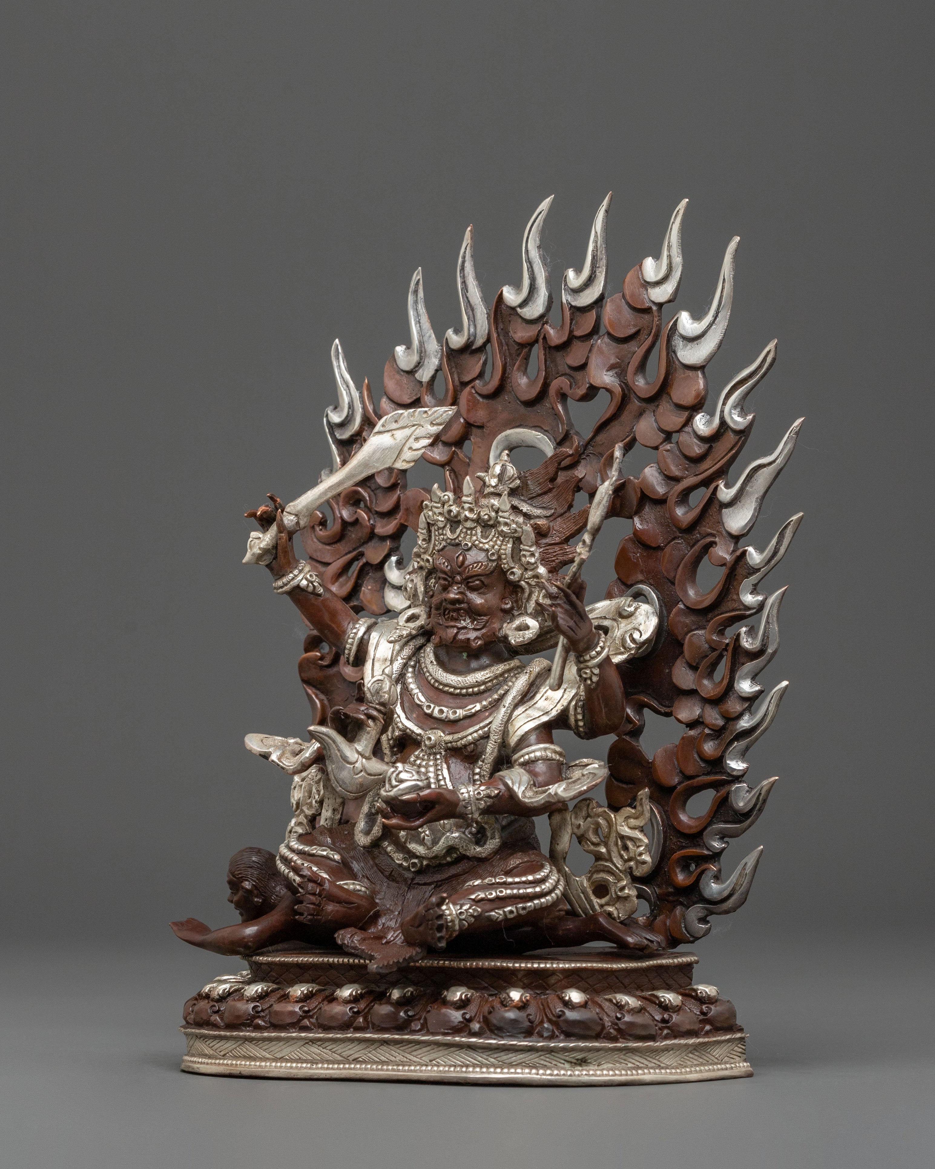 Four Armed Mahakala Statue of Protection | Oxidized Copper