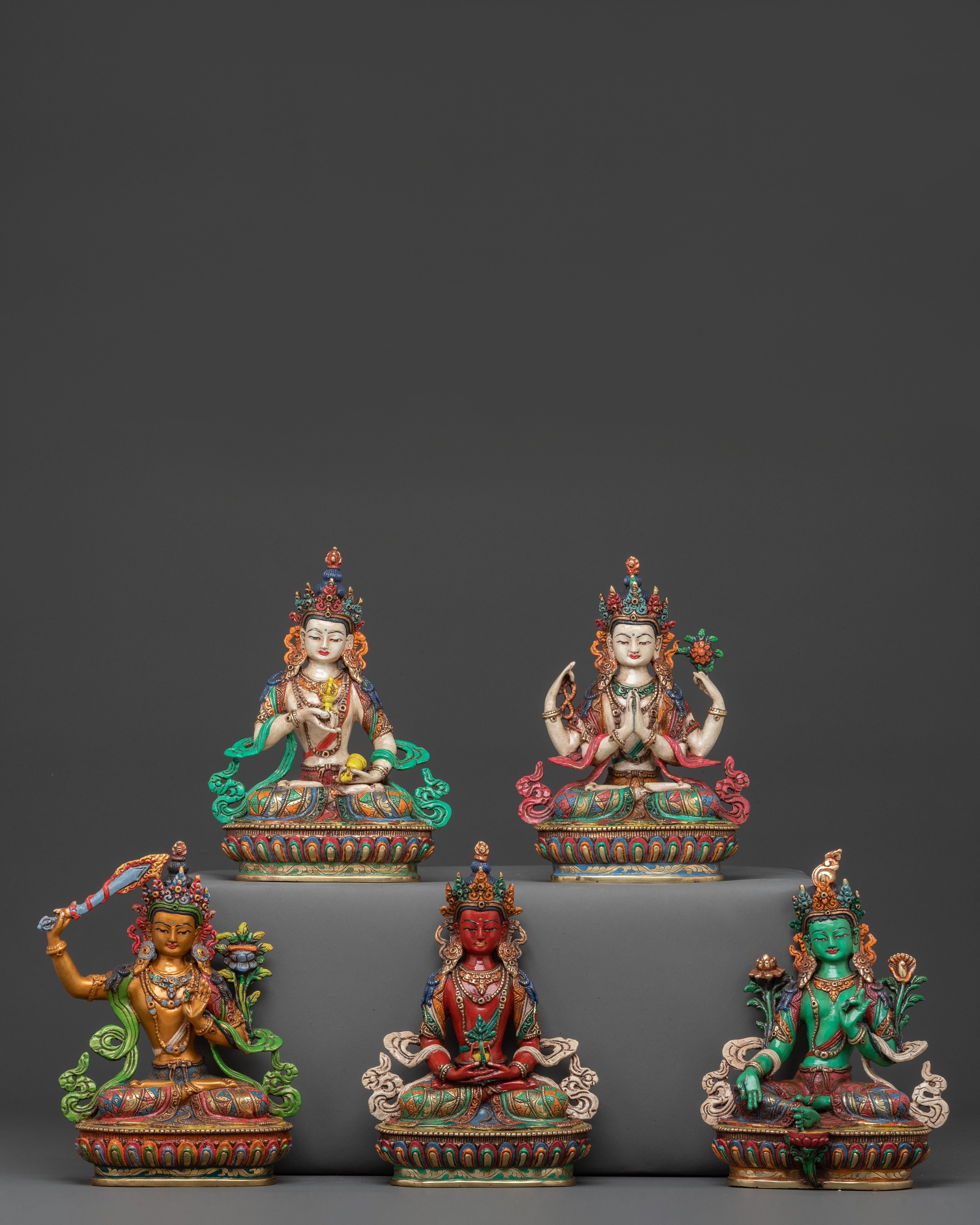 Five Bodhisattva Sacred Statue Set | Himalayan Buddhist Decor