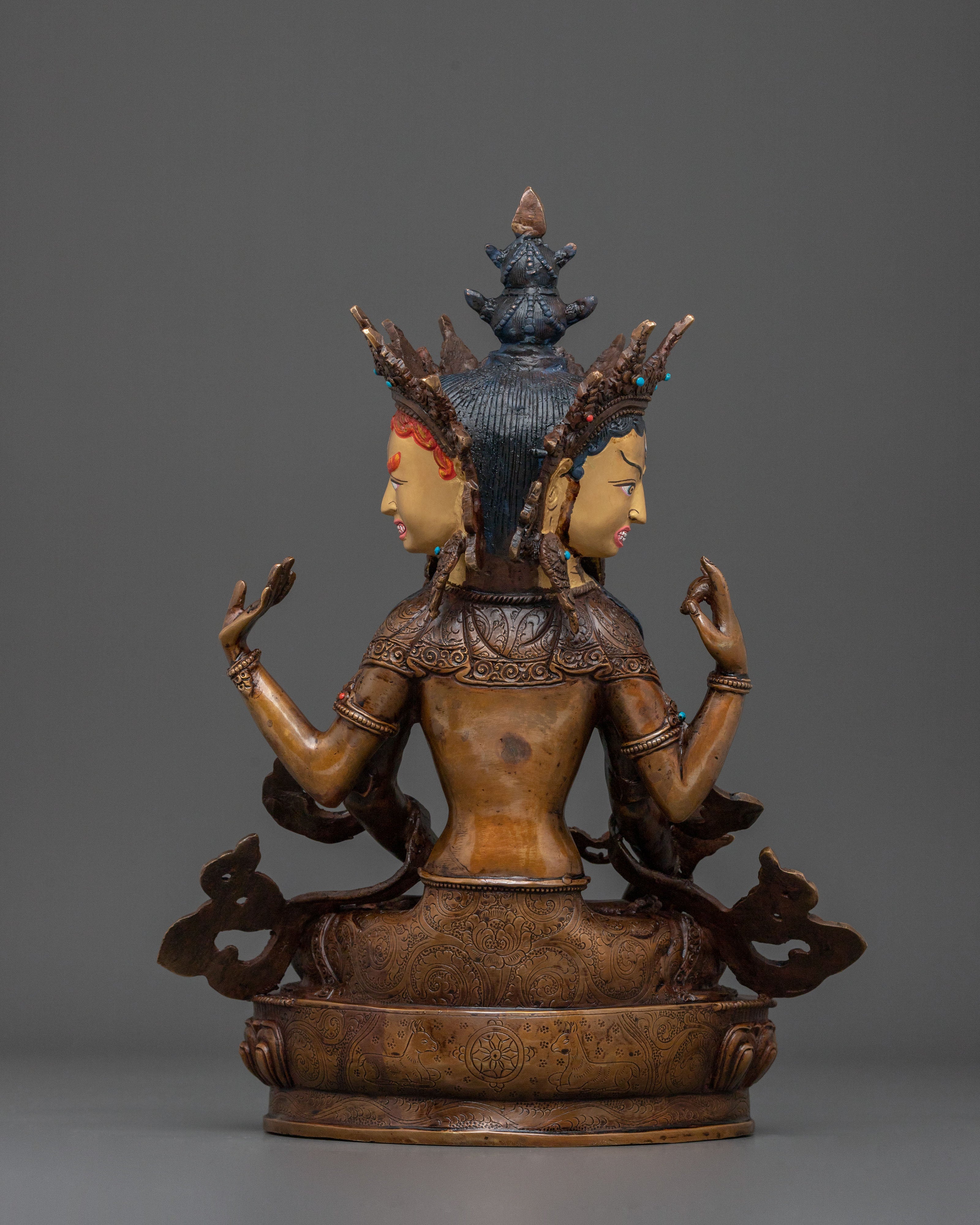Four-Armed Chenrezig Golden Sculpture | Home Decor