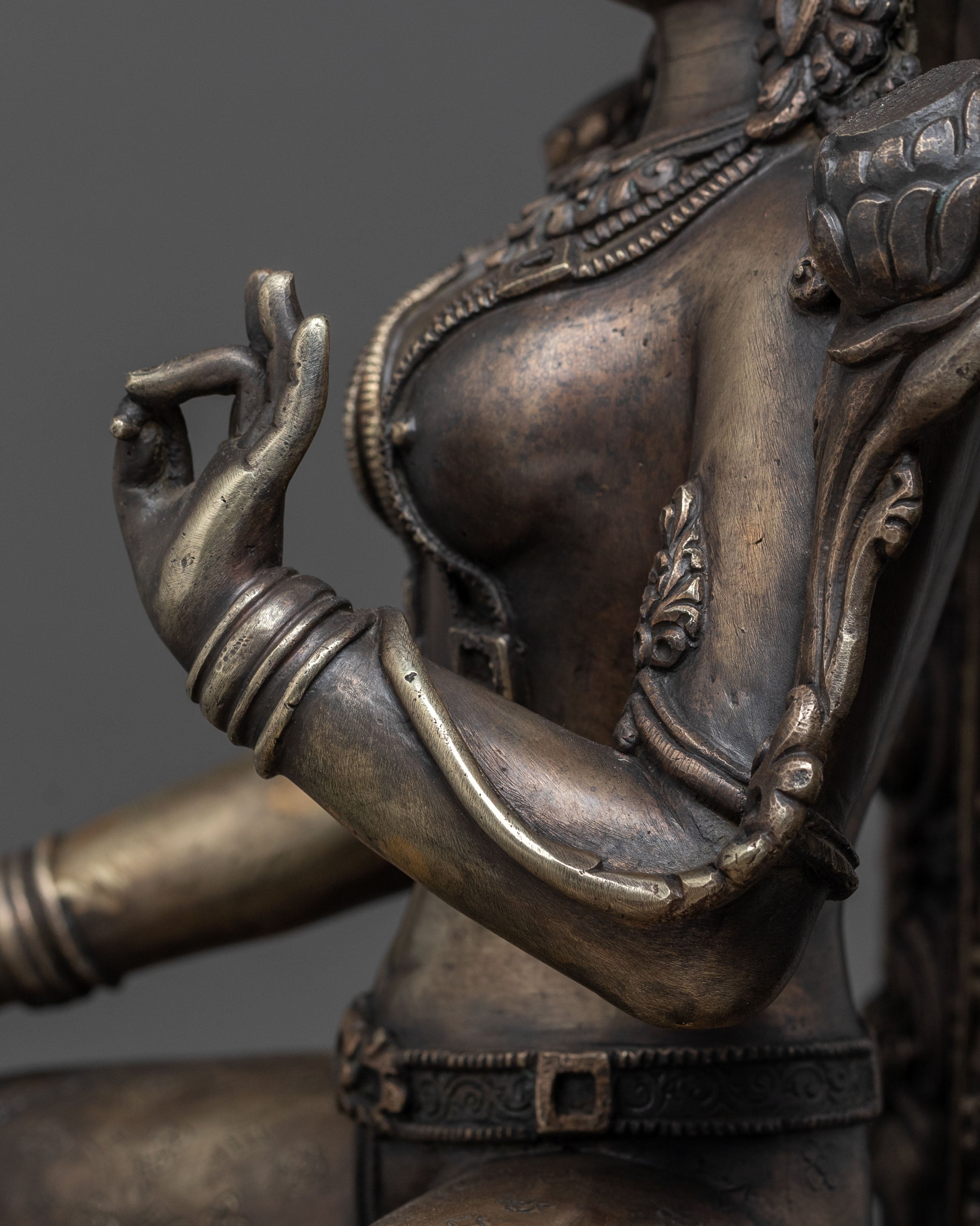 Green Tara Statue | Bronze Figure with Wooden Base