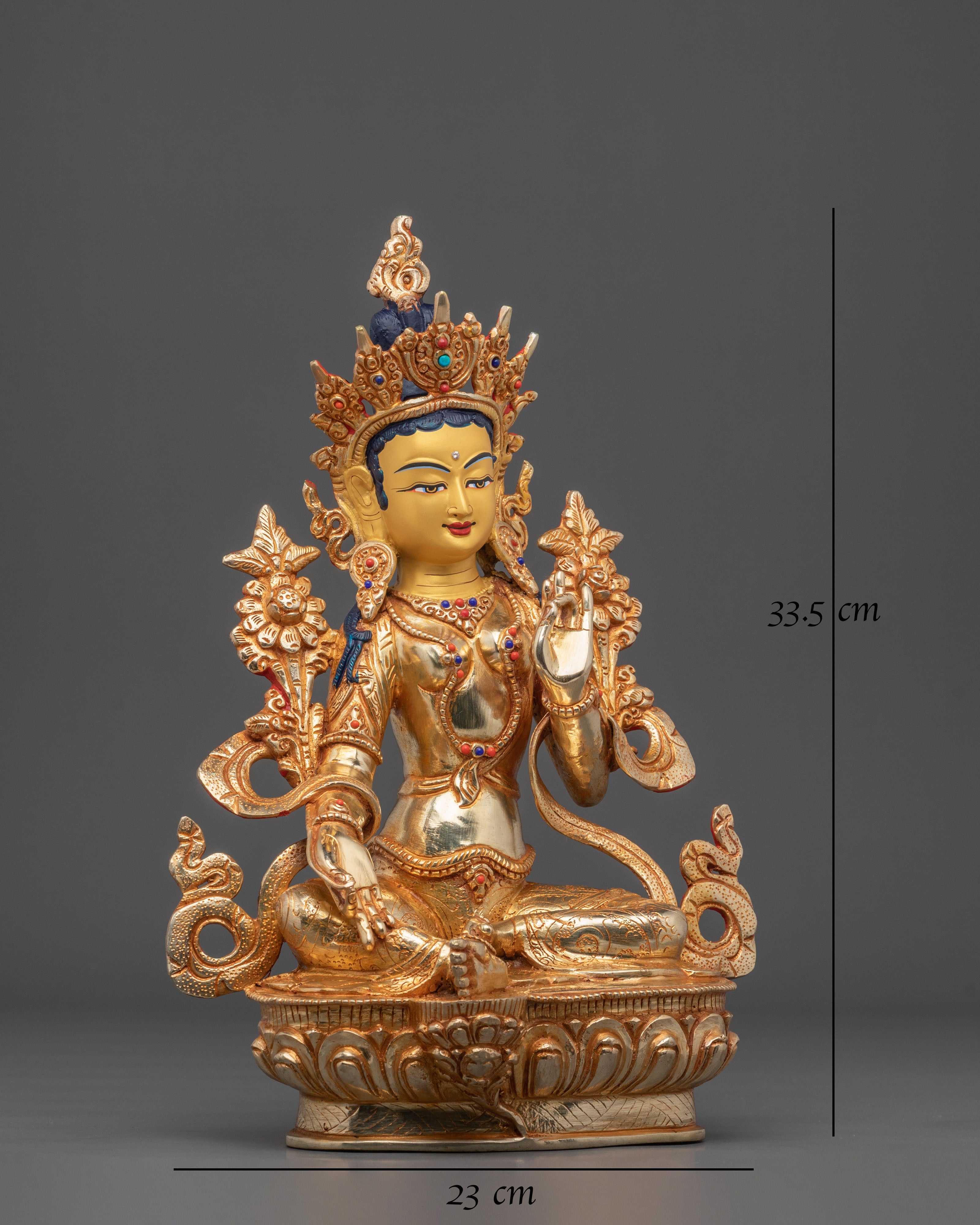 Green Tara Sculpture | Serene 24K Gold Gilded Artistry