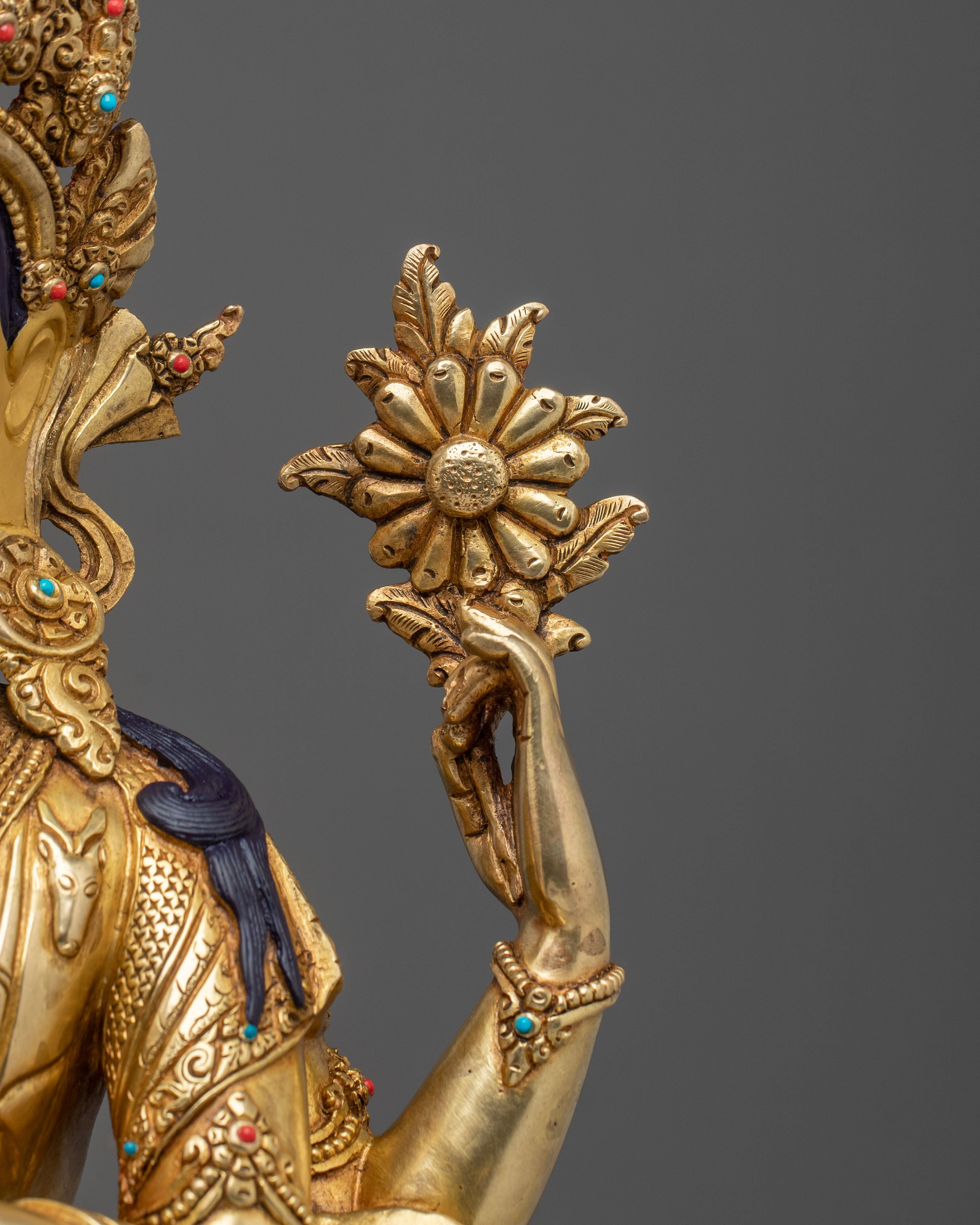 Four-Armed Chenrezig Sculpture | 31.5cm Golden Figurine