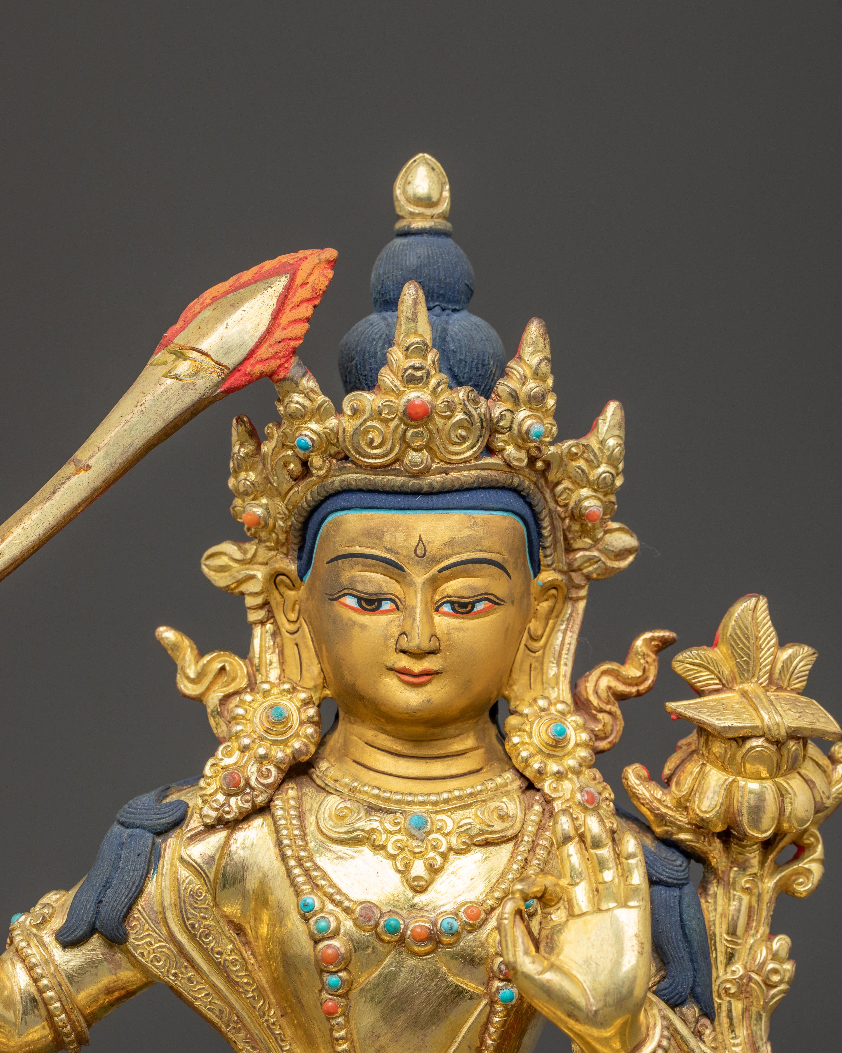Golden Manjushri Statue of Power and Wisdom | Symbol of Transcendent Insight