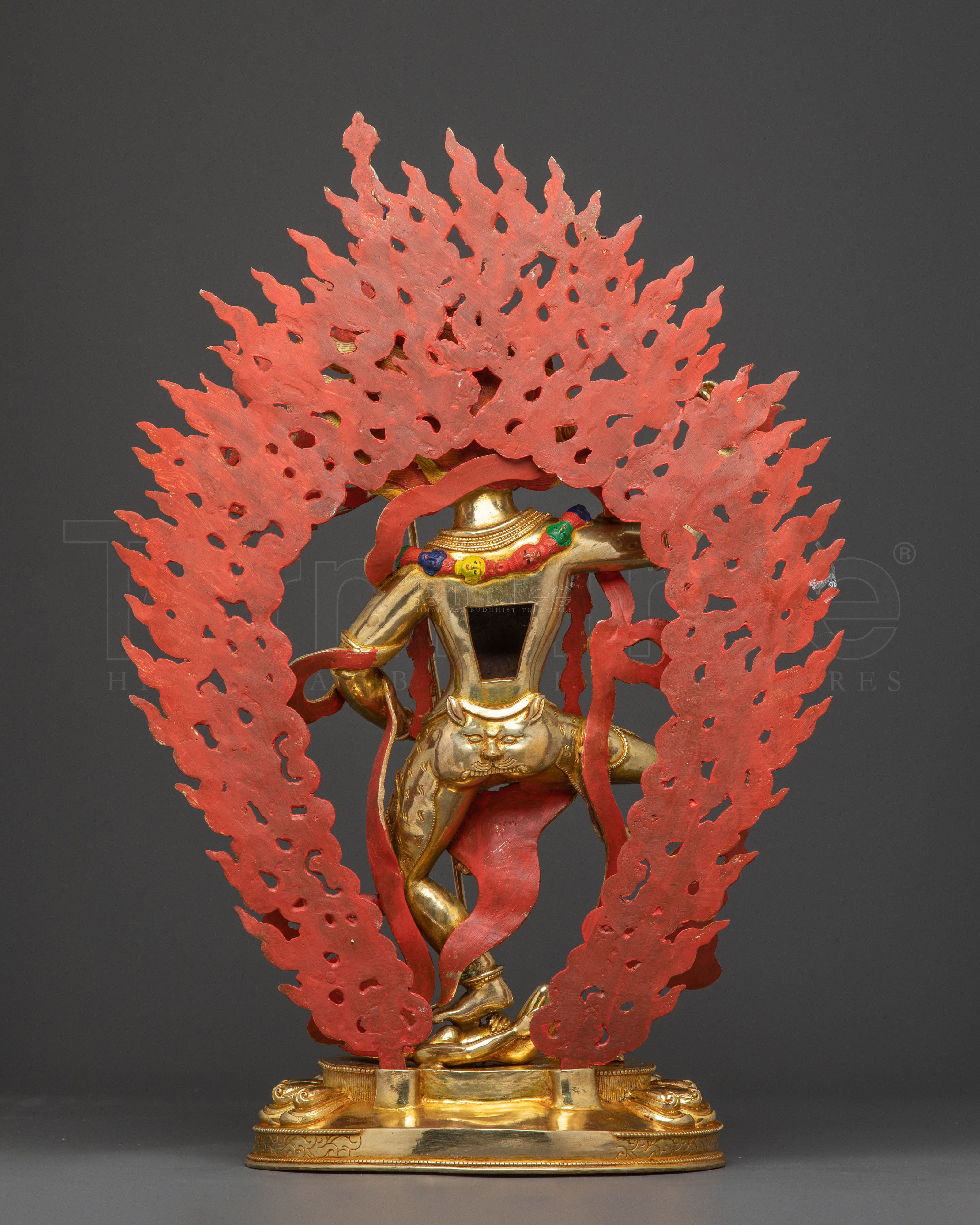 Simhamukha Statue the Remover of Obstacles - Exquisite 24K Gold Gilded Copper