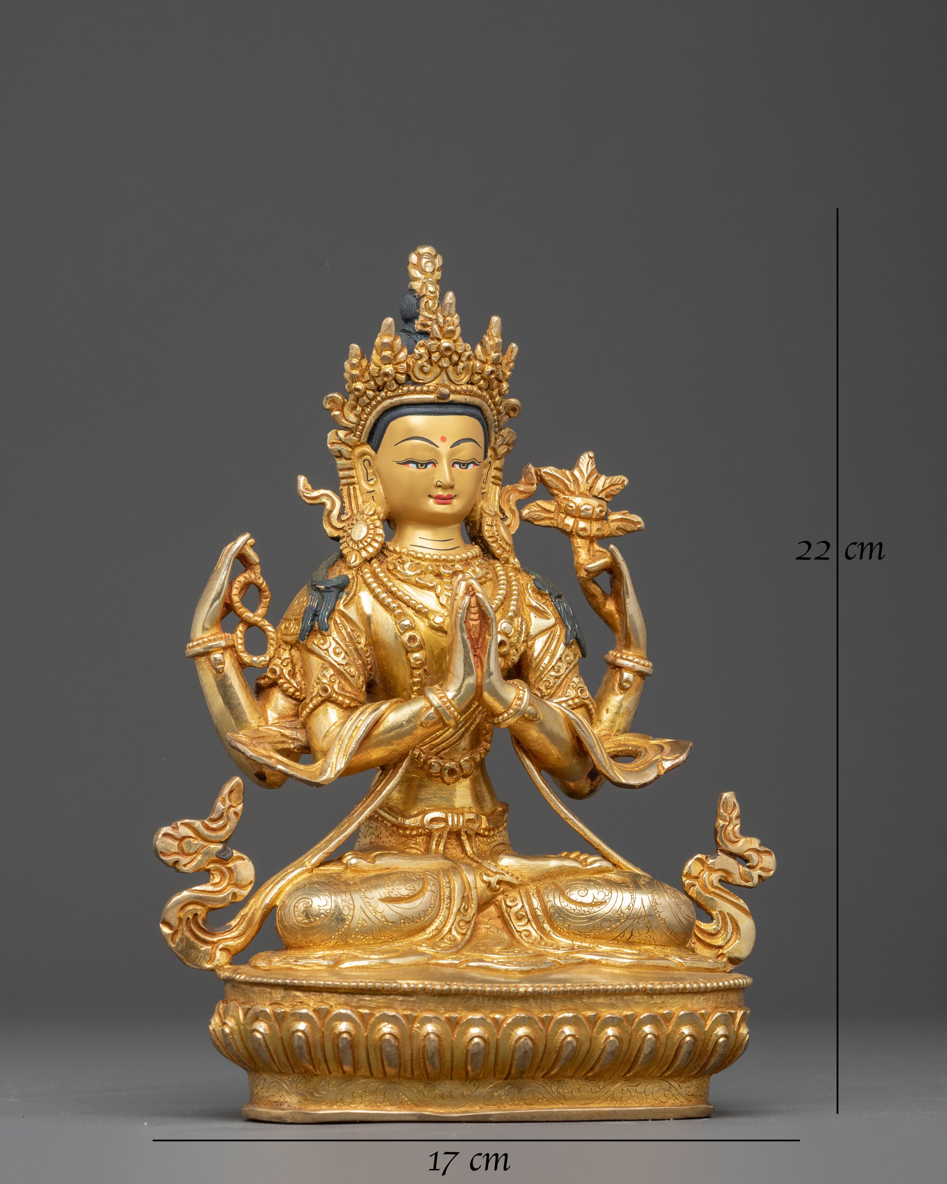 Handmade Chenrezig Golden Statue of Compassion