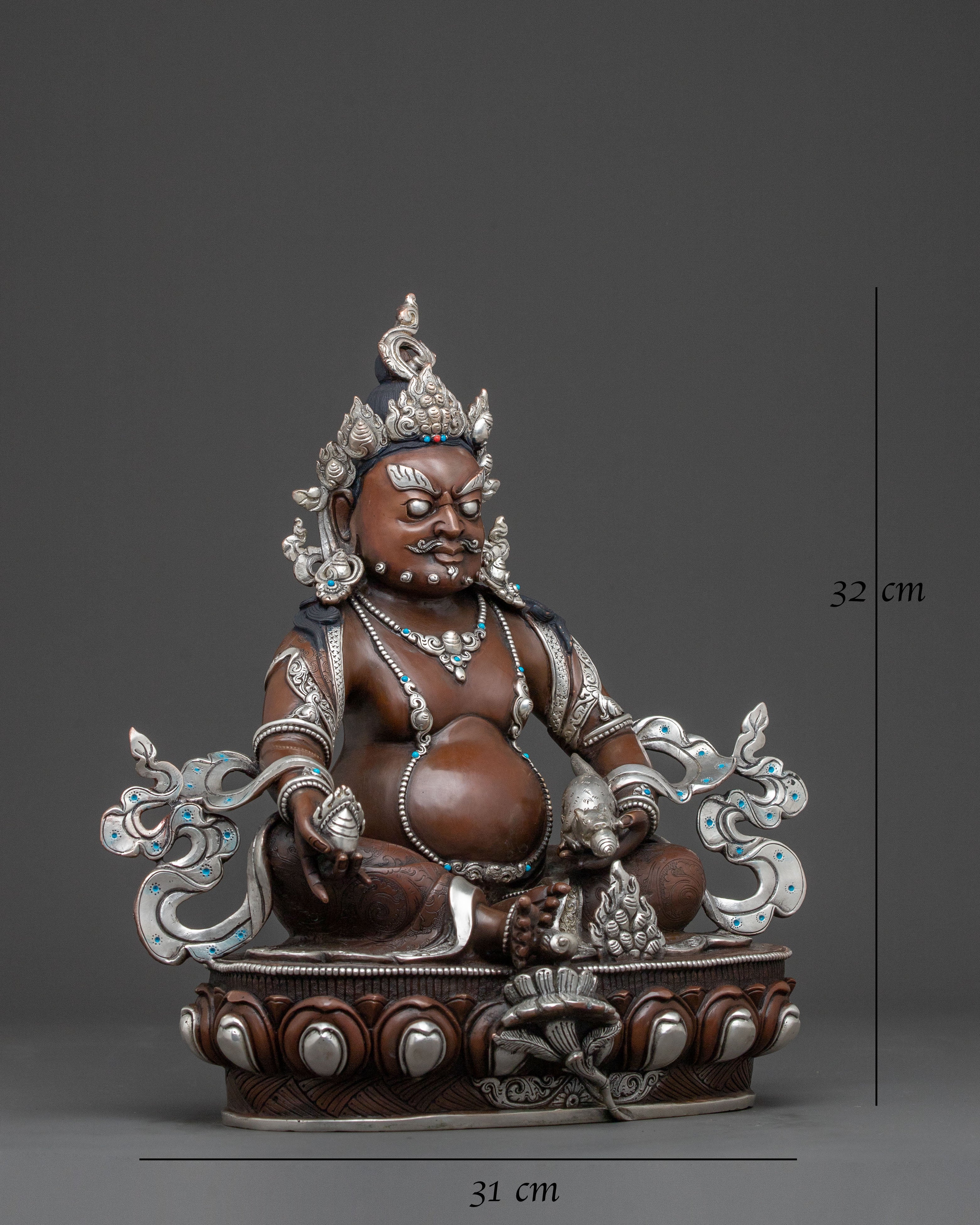 Sacred Dzambhala Statue | Silver-Plated Statue