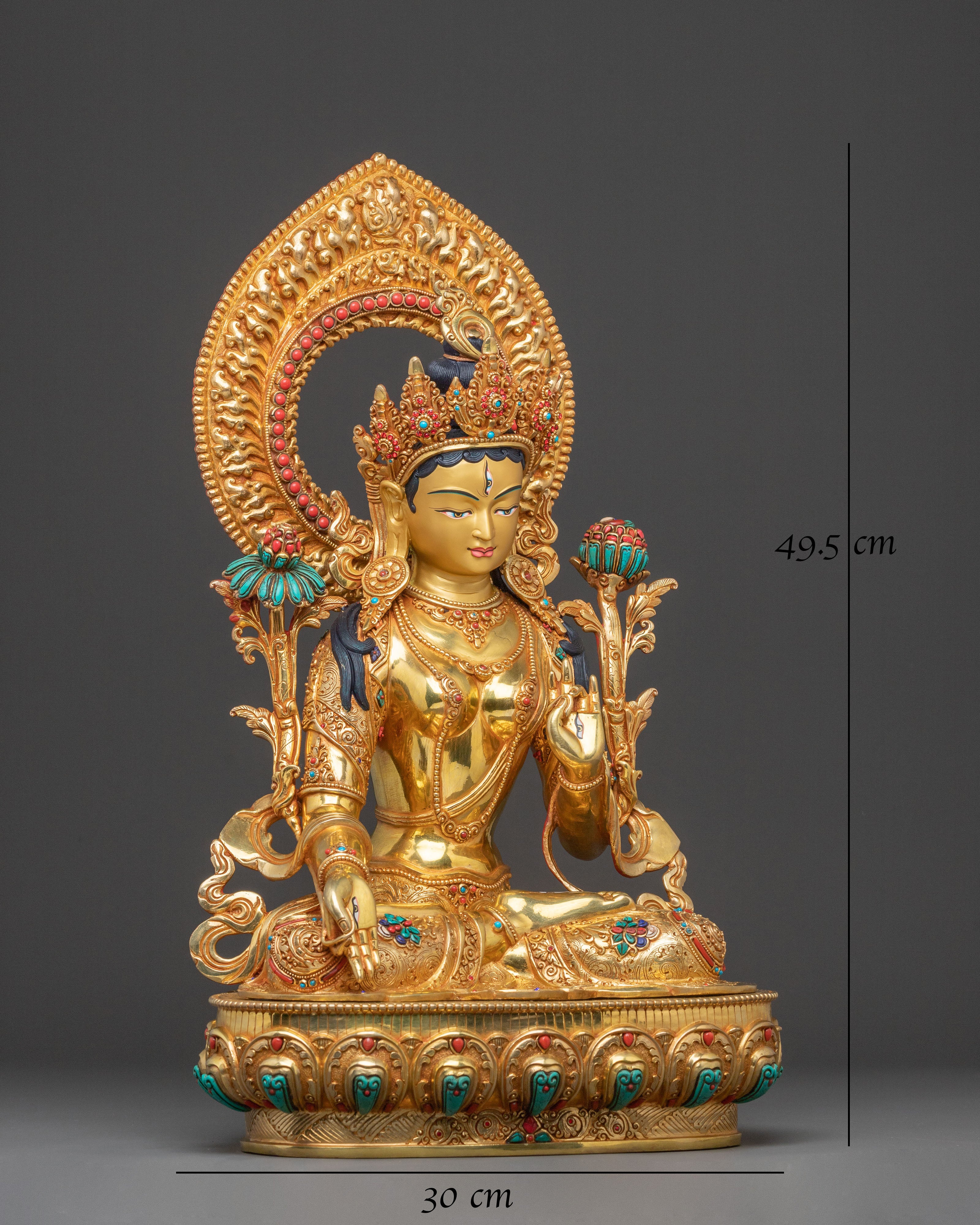Handcrafted Divine Statue of White Tara with 24K Gold Gilding