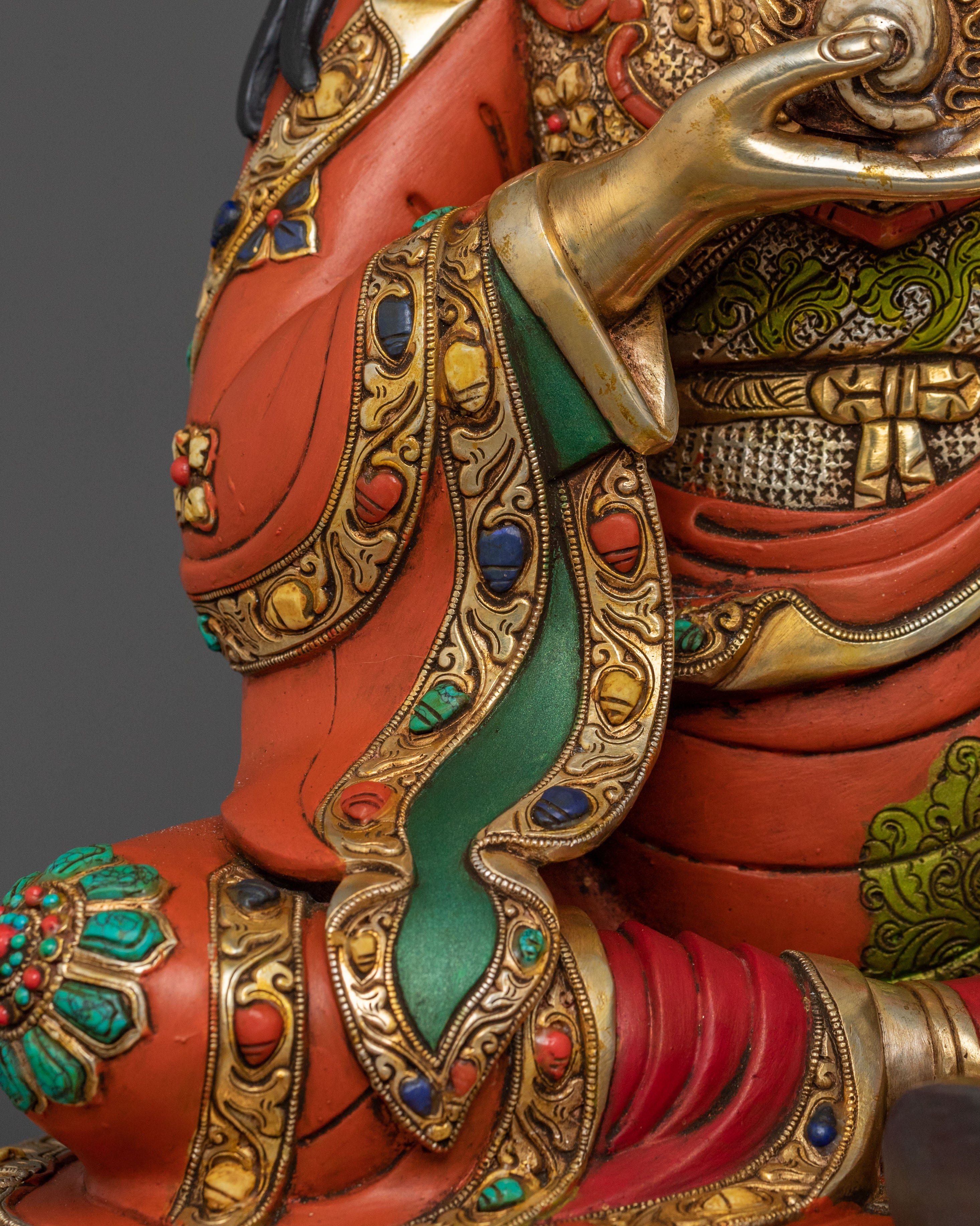 Buddhist Master Guru Norla Sculpture: 24K Gold Gilded Artistry