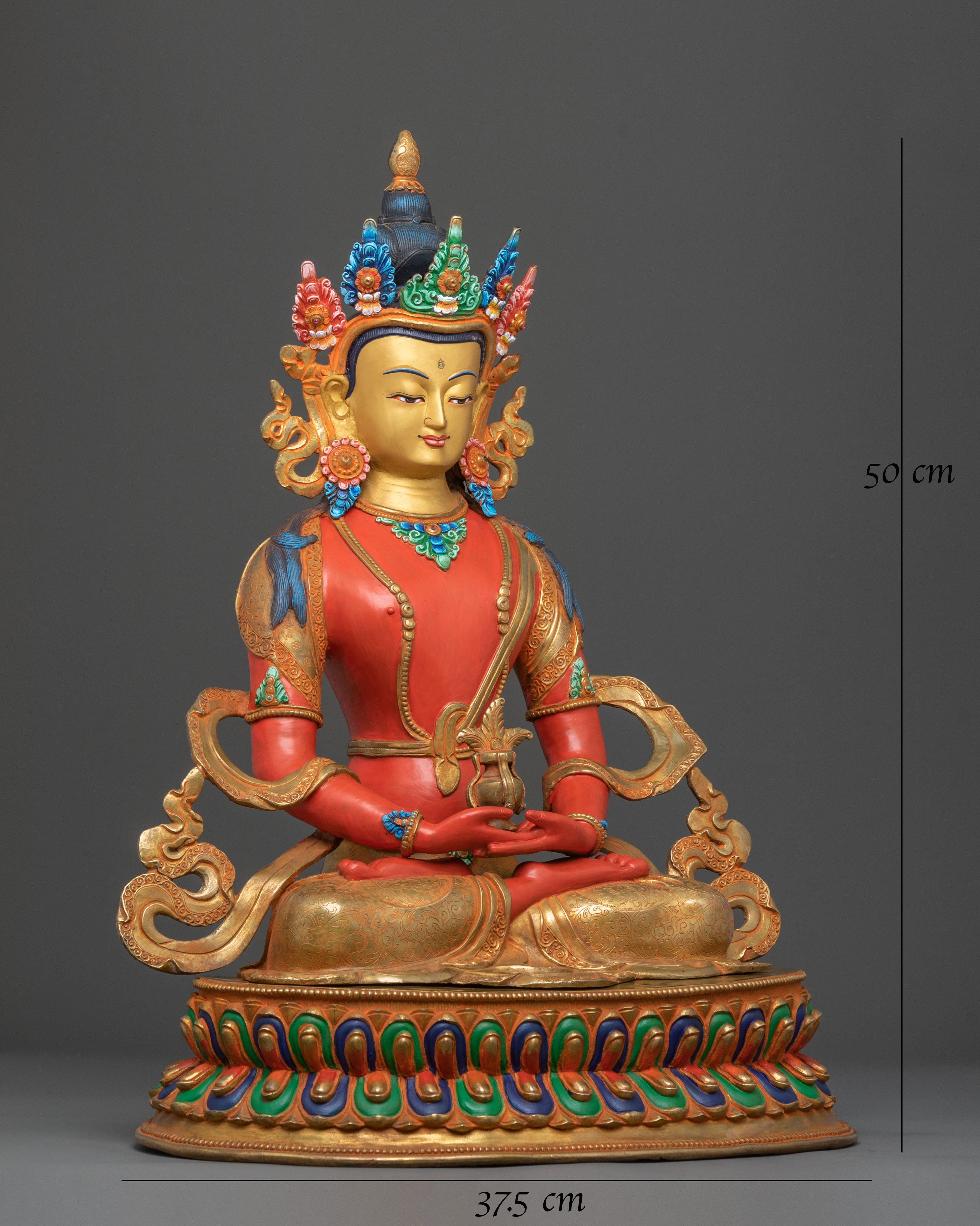 Amitayus Statue Tsepakme: 24K Gold Gilded Copper