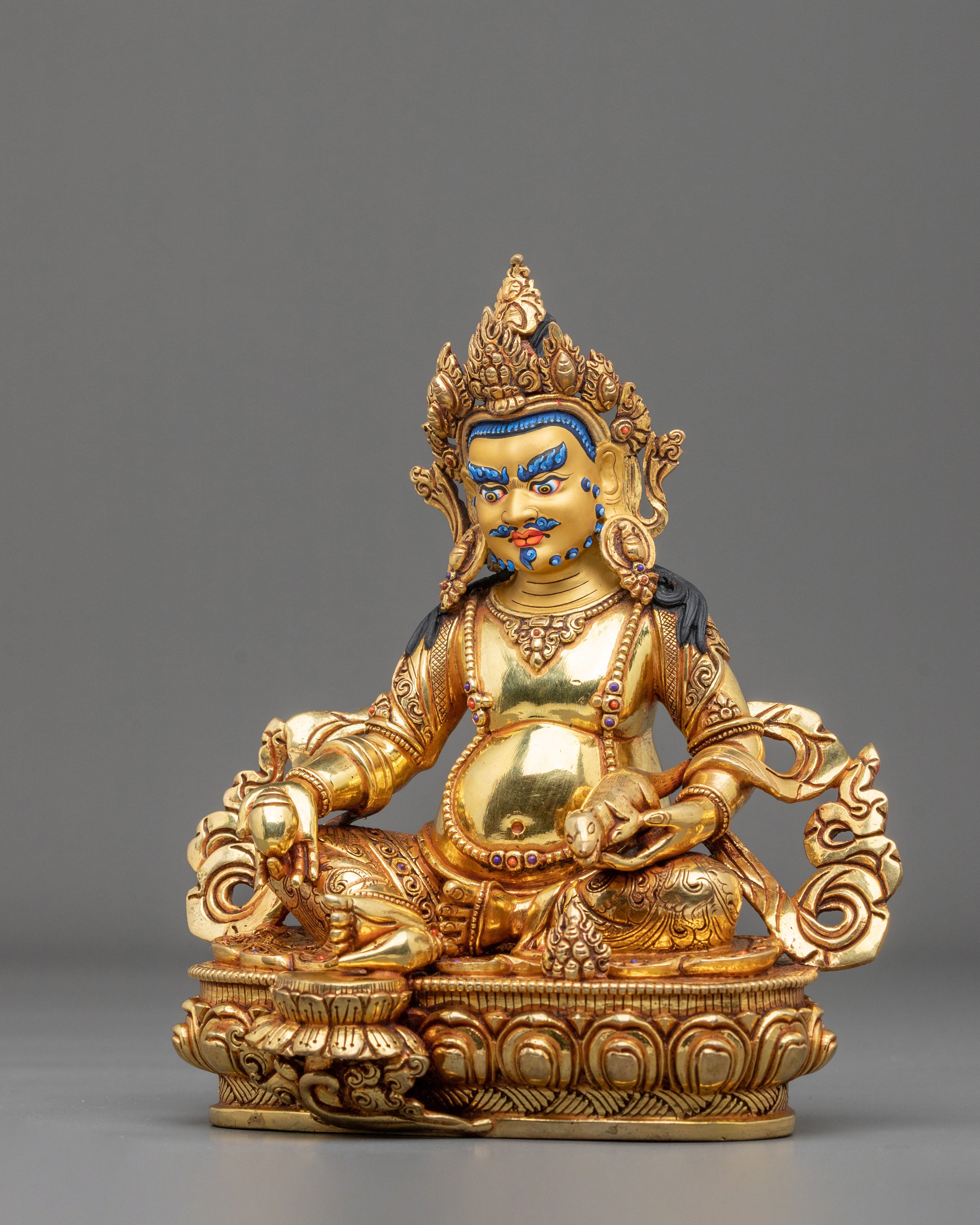 Dzambhala Wealth God Spiritual Statue | 24K Gold Gilded Copper Sculpture
