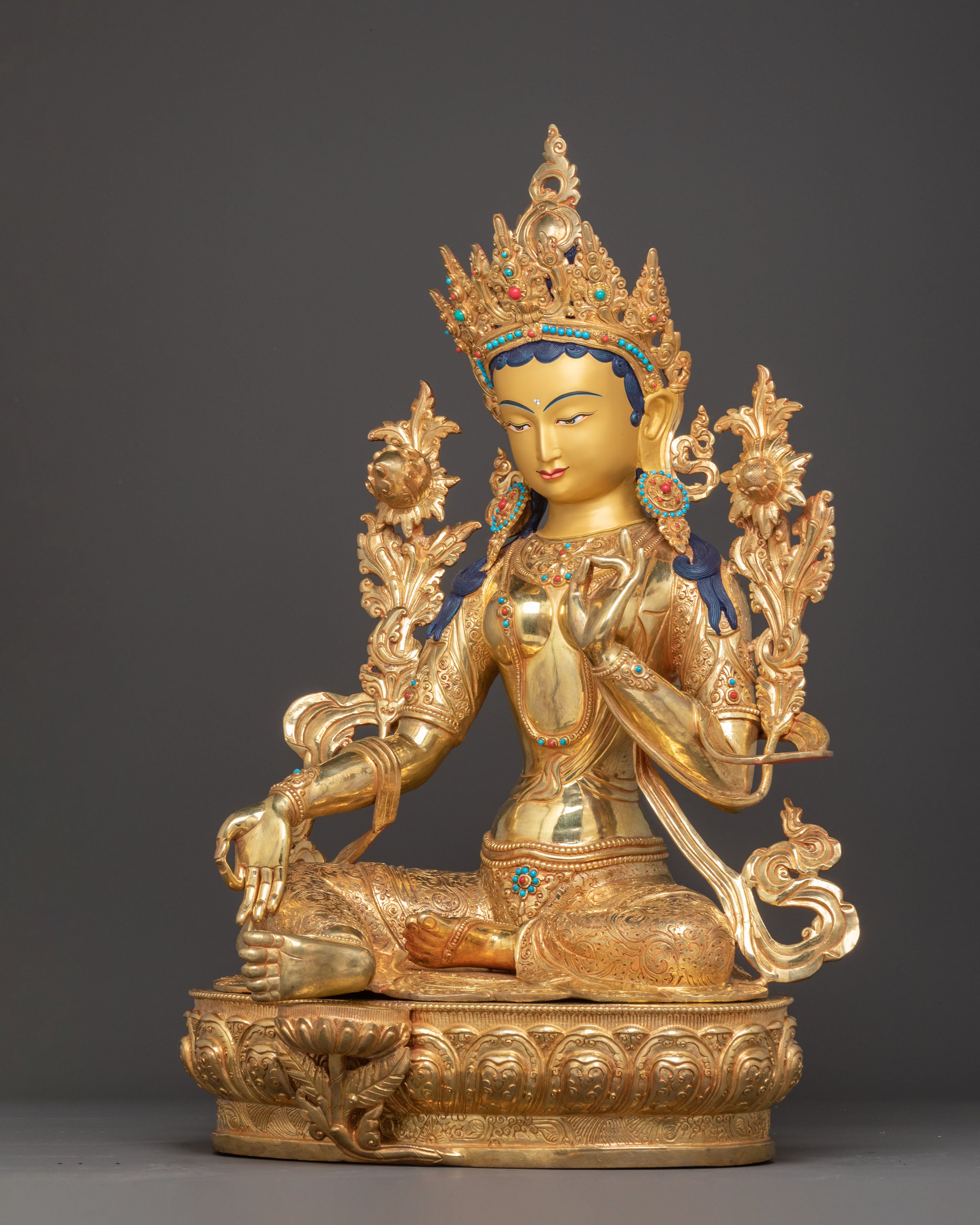 Handmade Tibetan Sacred Art of Green Tara for Altar | Goddess of Compassion