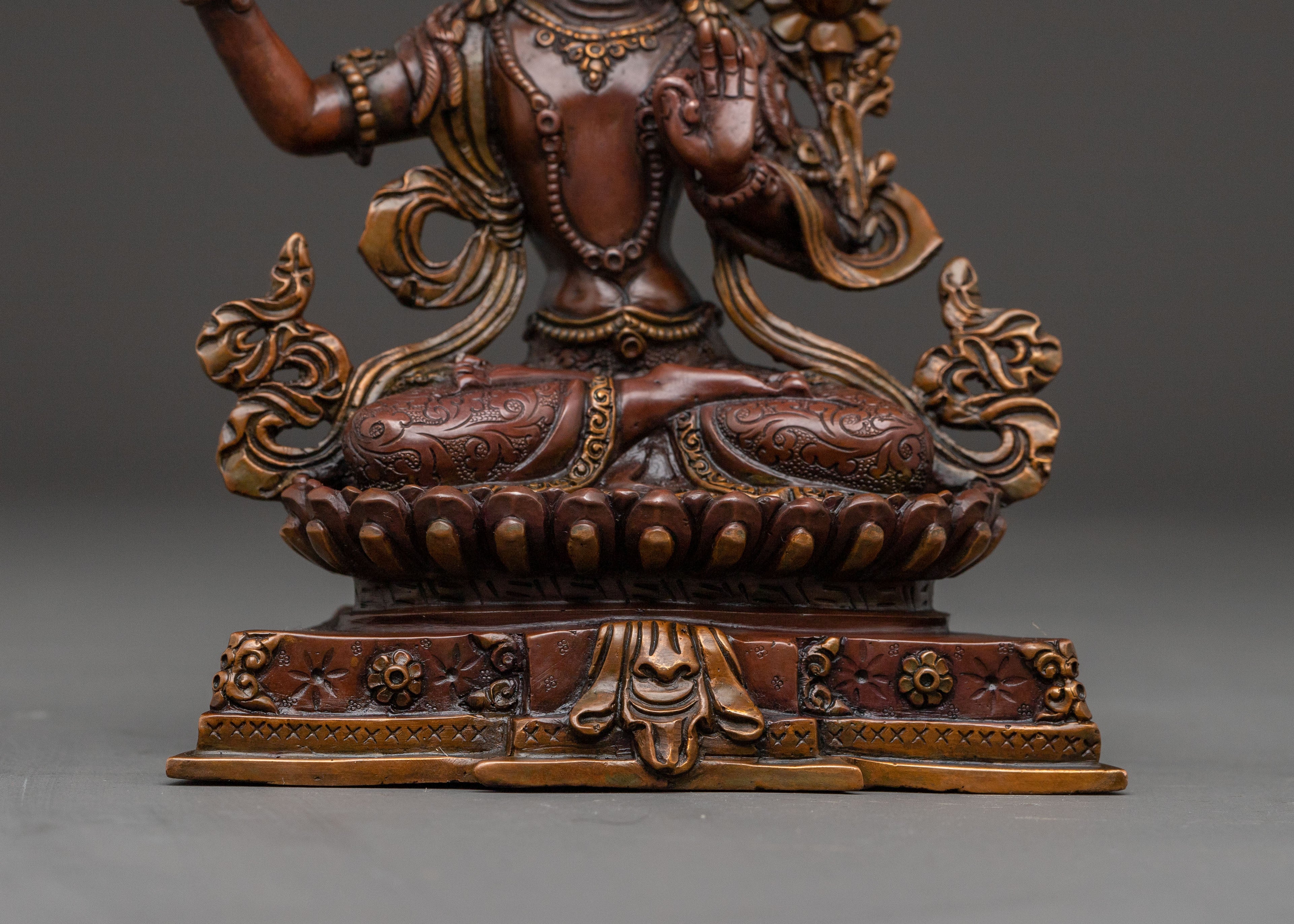 Tibetan Manjushri Handcrafted Statue - Oxidized Copper Statue