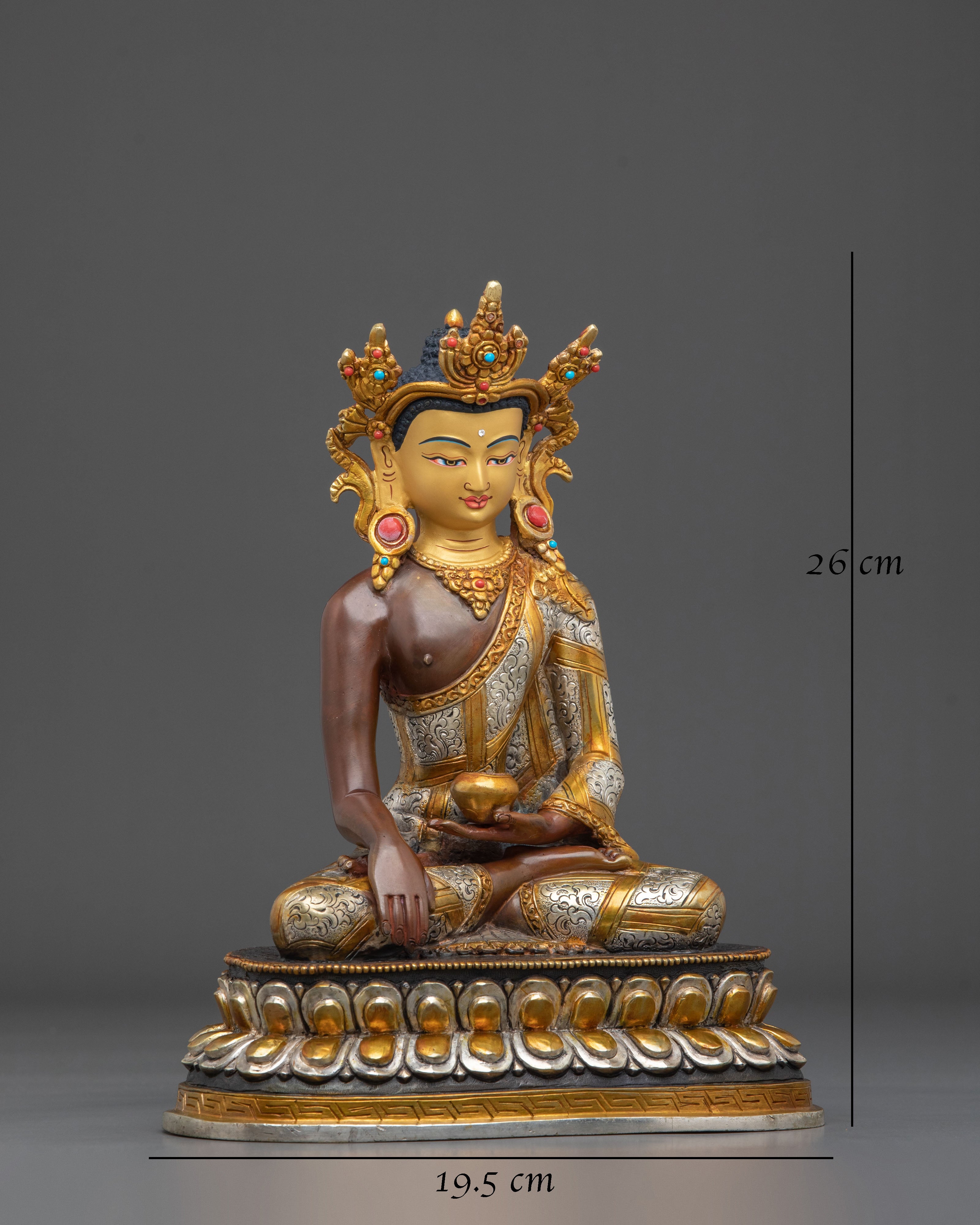 Siddhartha Gautama Statue wearing Crown | Gold Coated Figurine