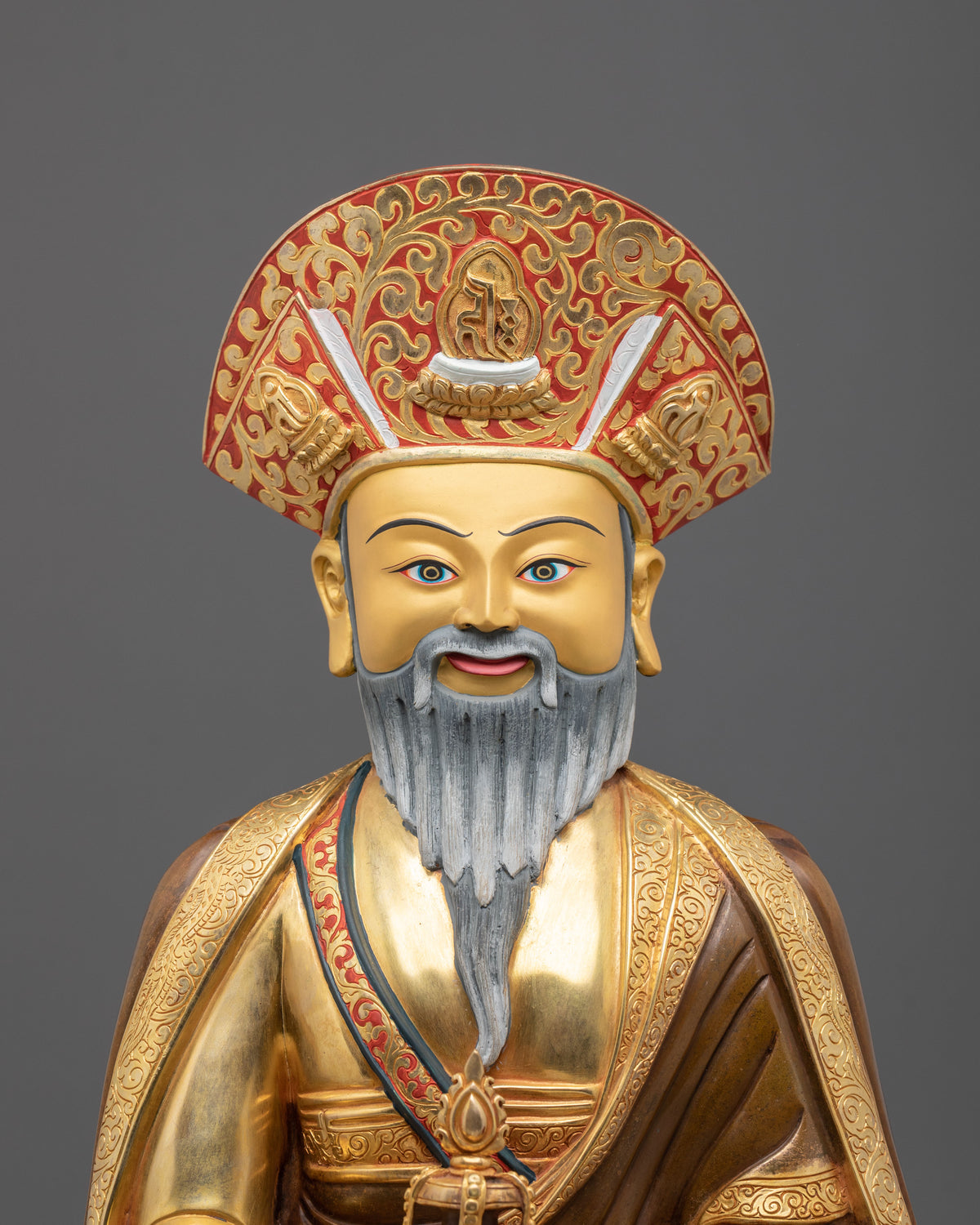 Buddhist Master Guru Shapdum Sculpture |  24K Gold Gilded Copper Statue