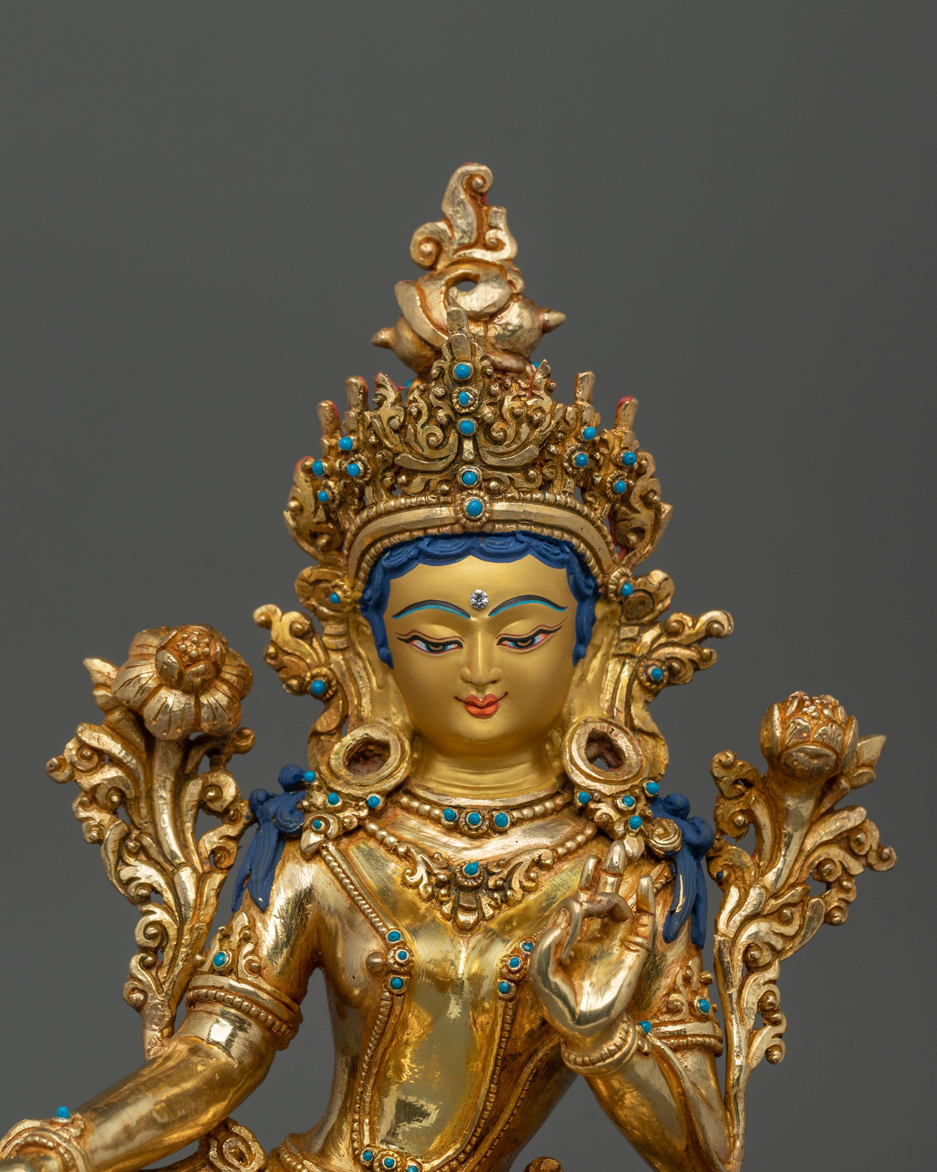 Green Tara  Healing Figurine | 24K Gold Glided