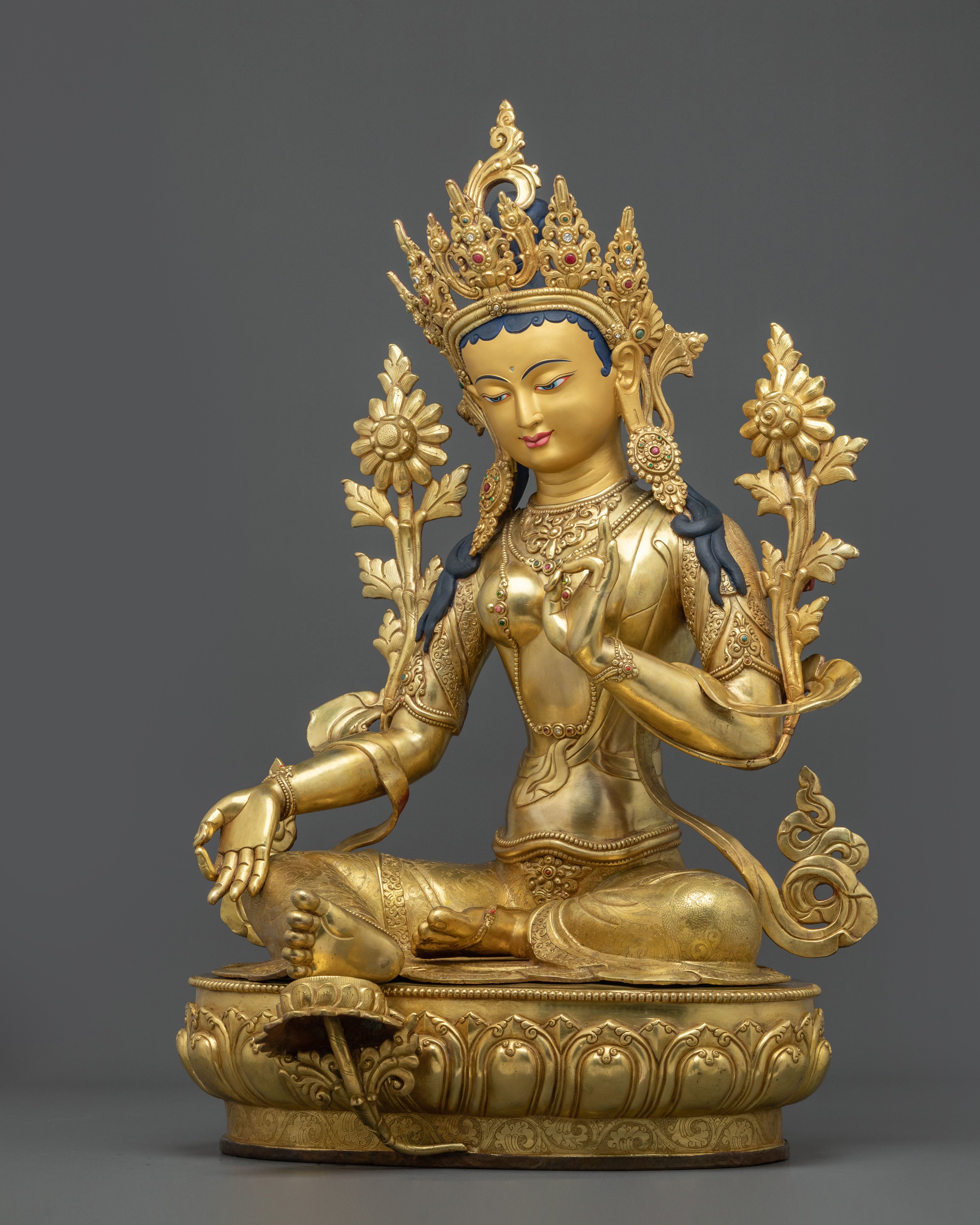 Handmade Green Tara Copper Sculpture | Buddhist Protector