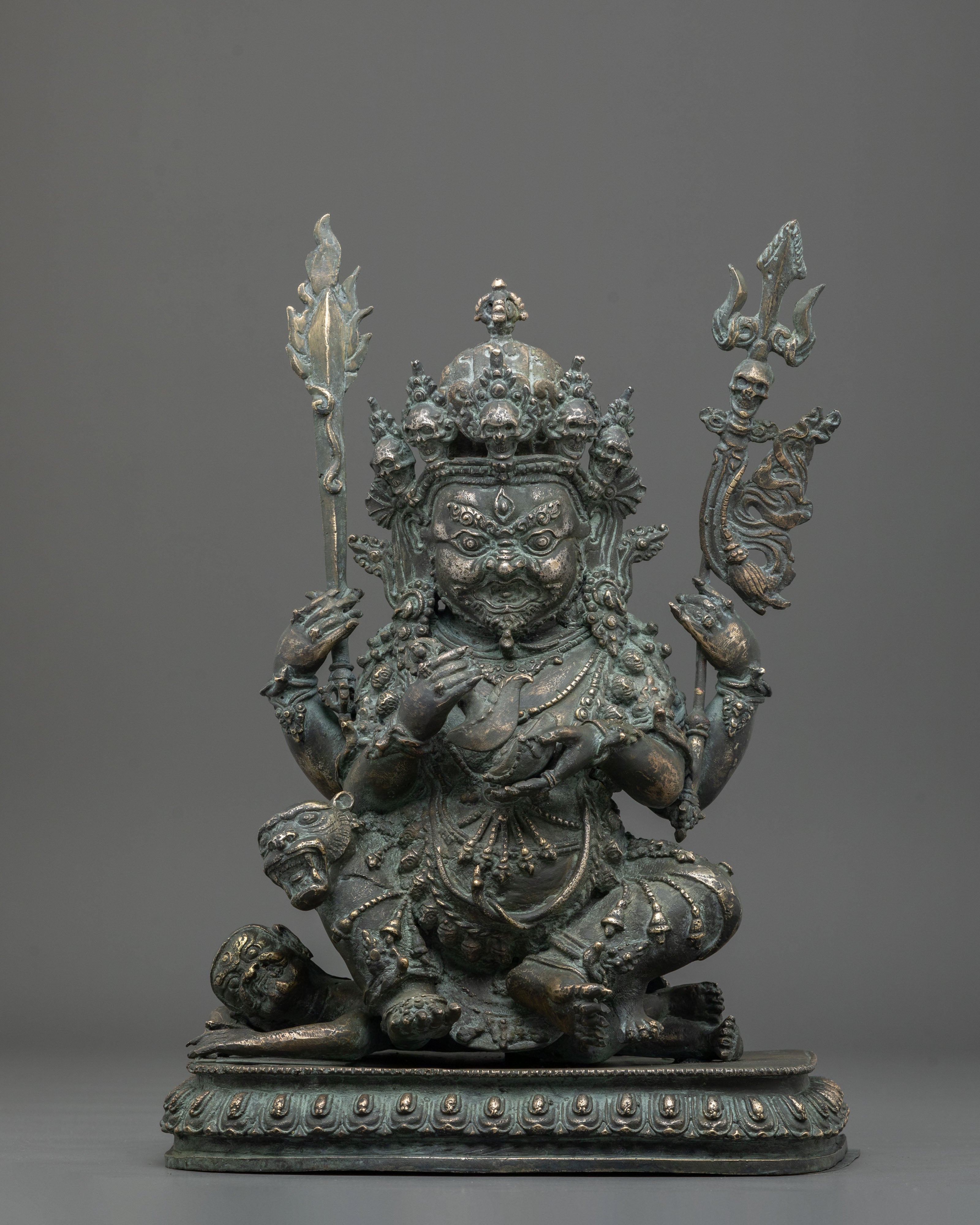 Chaturbhuja Mahakala Copper Statue | Buddhist Protector Sculpture