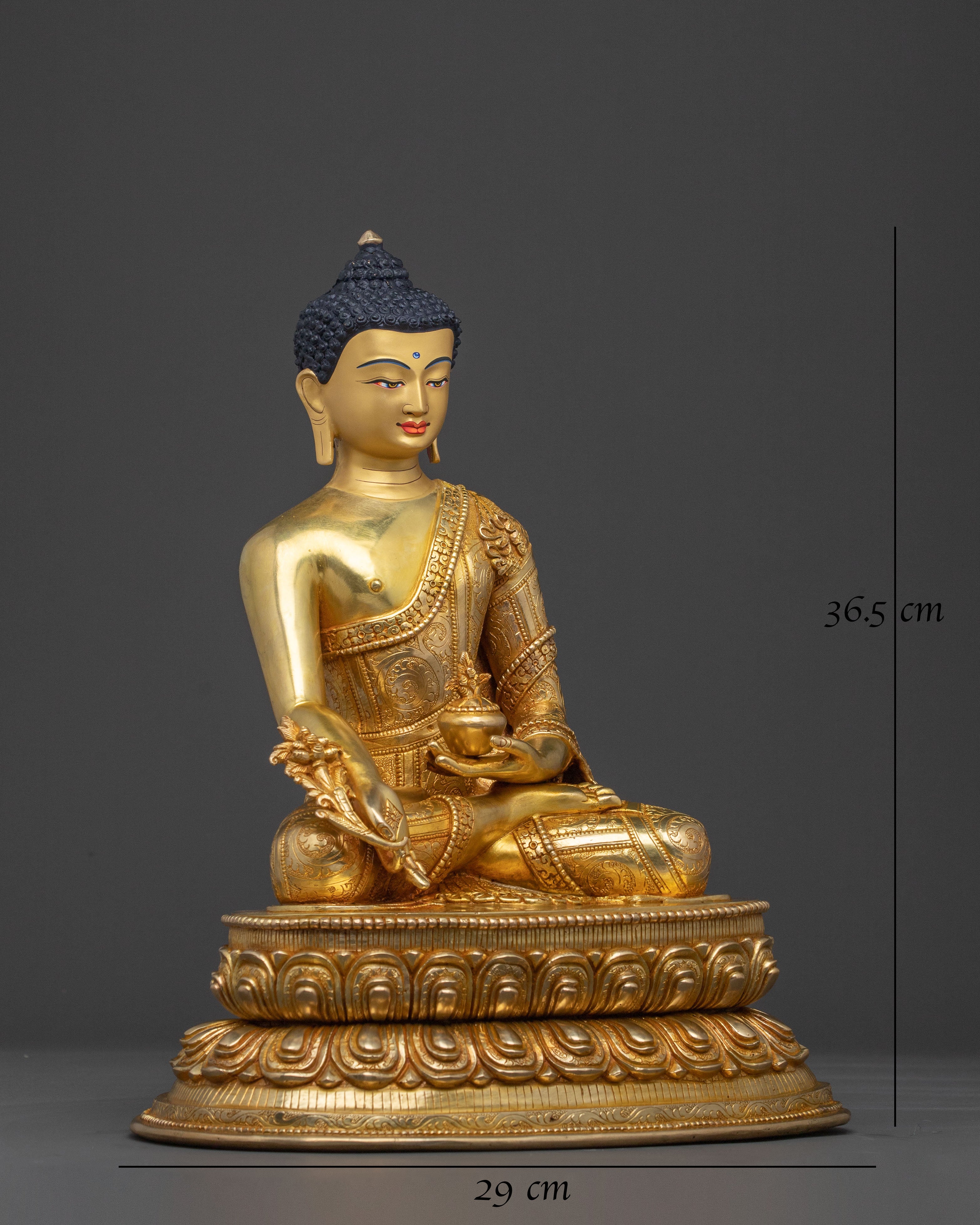 Medicine Buddha Divine Statue: Hand-Gilded Copper Art