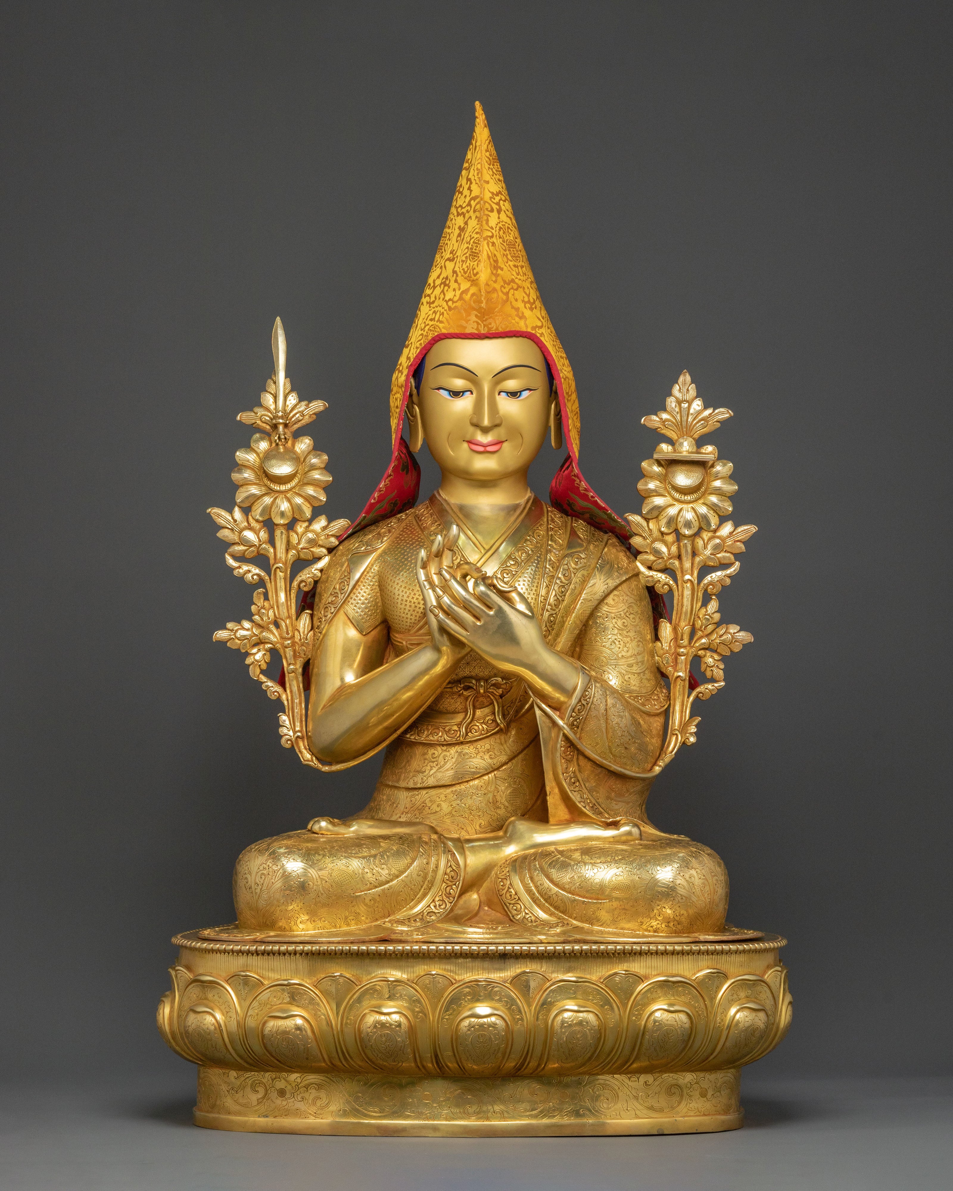 Handmade Tsongkhapa with Disciples Statue Set: Traditional Himalayan Artwork