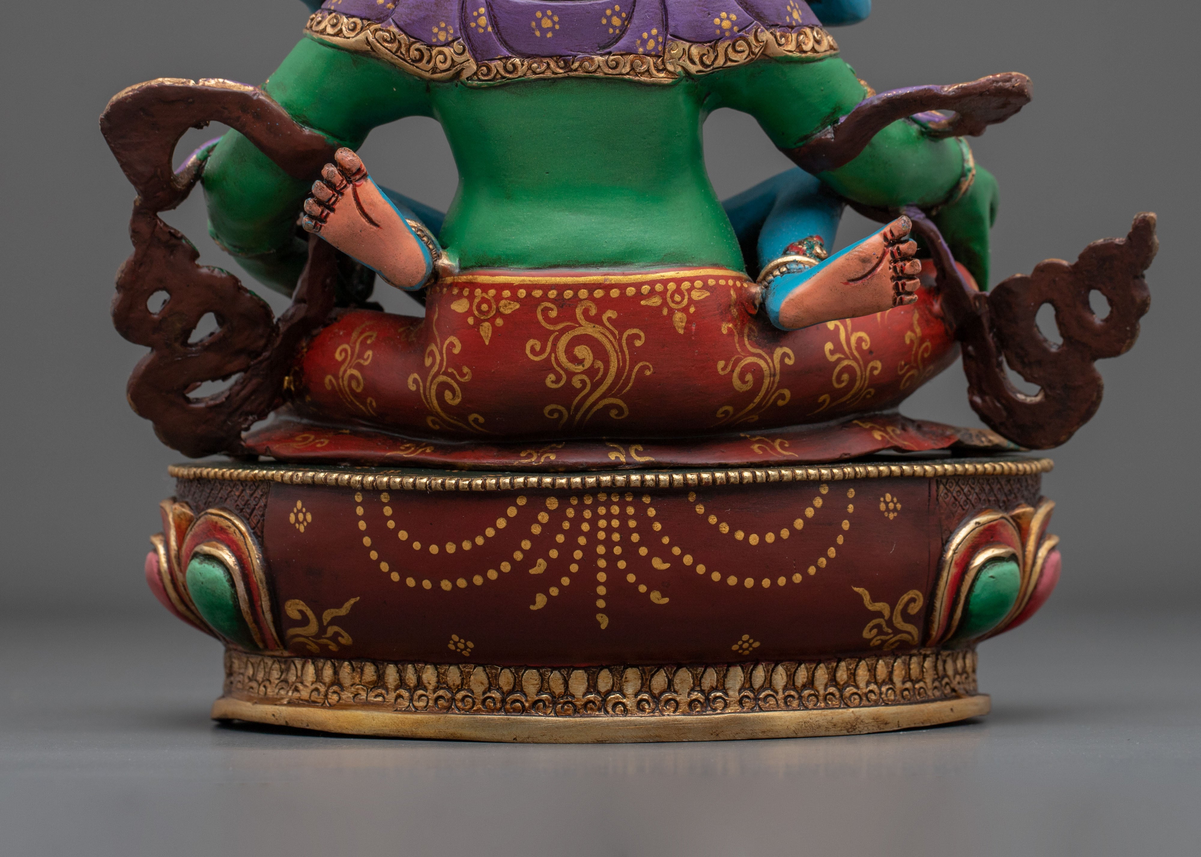 Green Dzambhala Statue | Copper Figurine of Wealth Deity