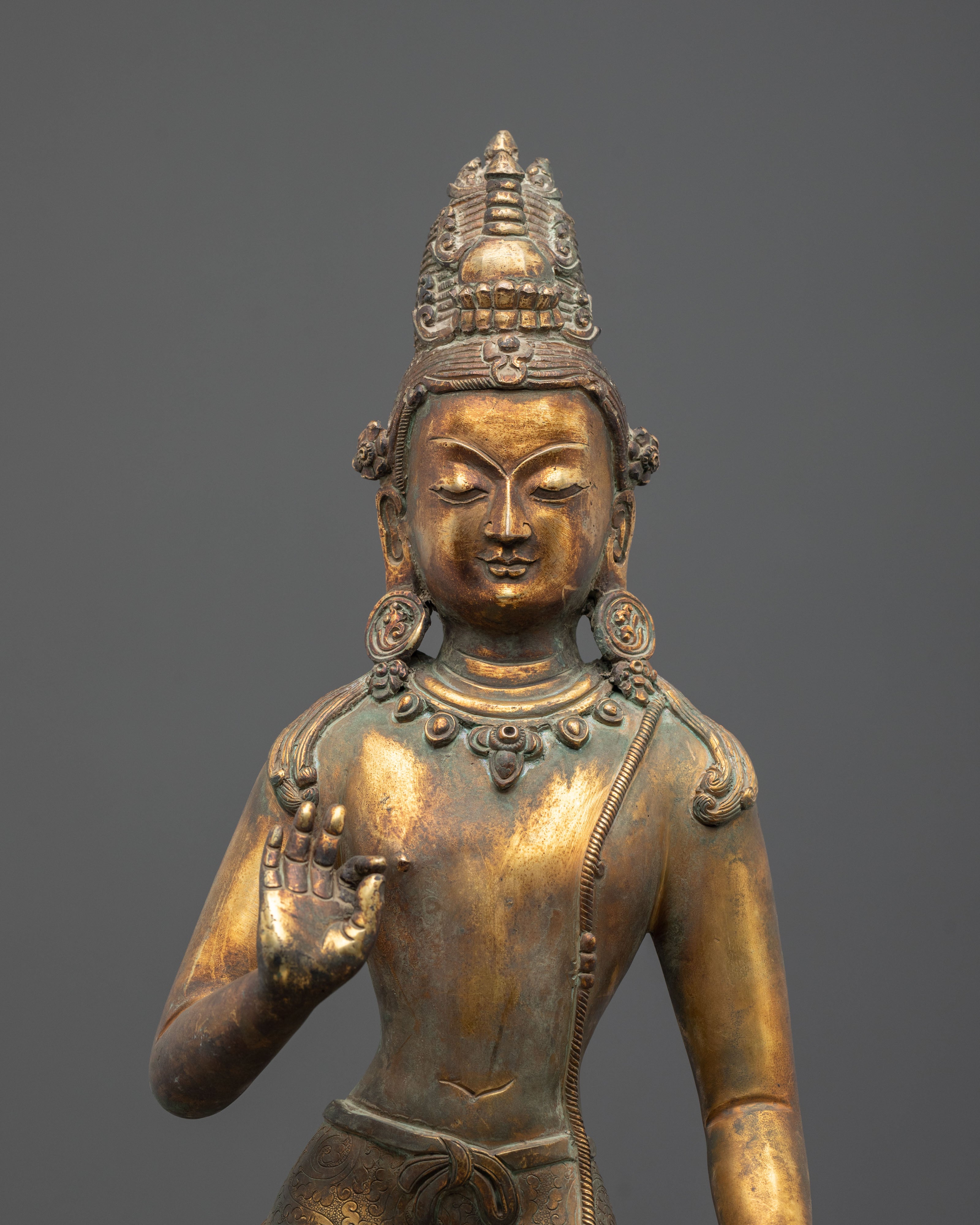 Standing Lokeshwor Copper Statue | Figurine with Antique Finish