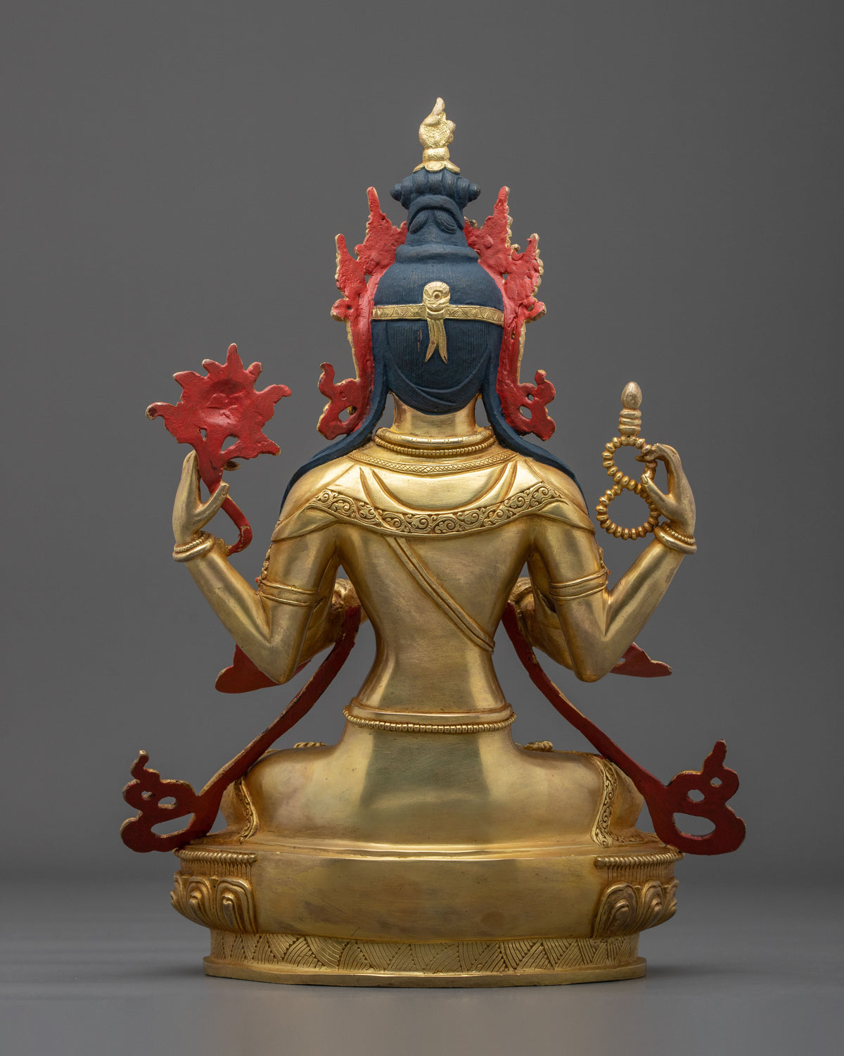 Handmade Chenrezig Copper Sculpture | 24K Gold Glided