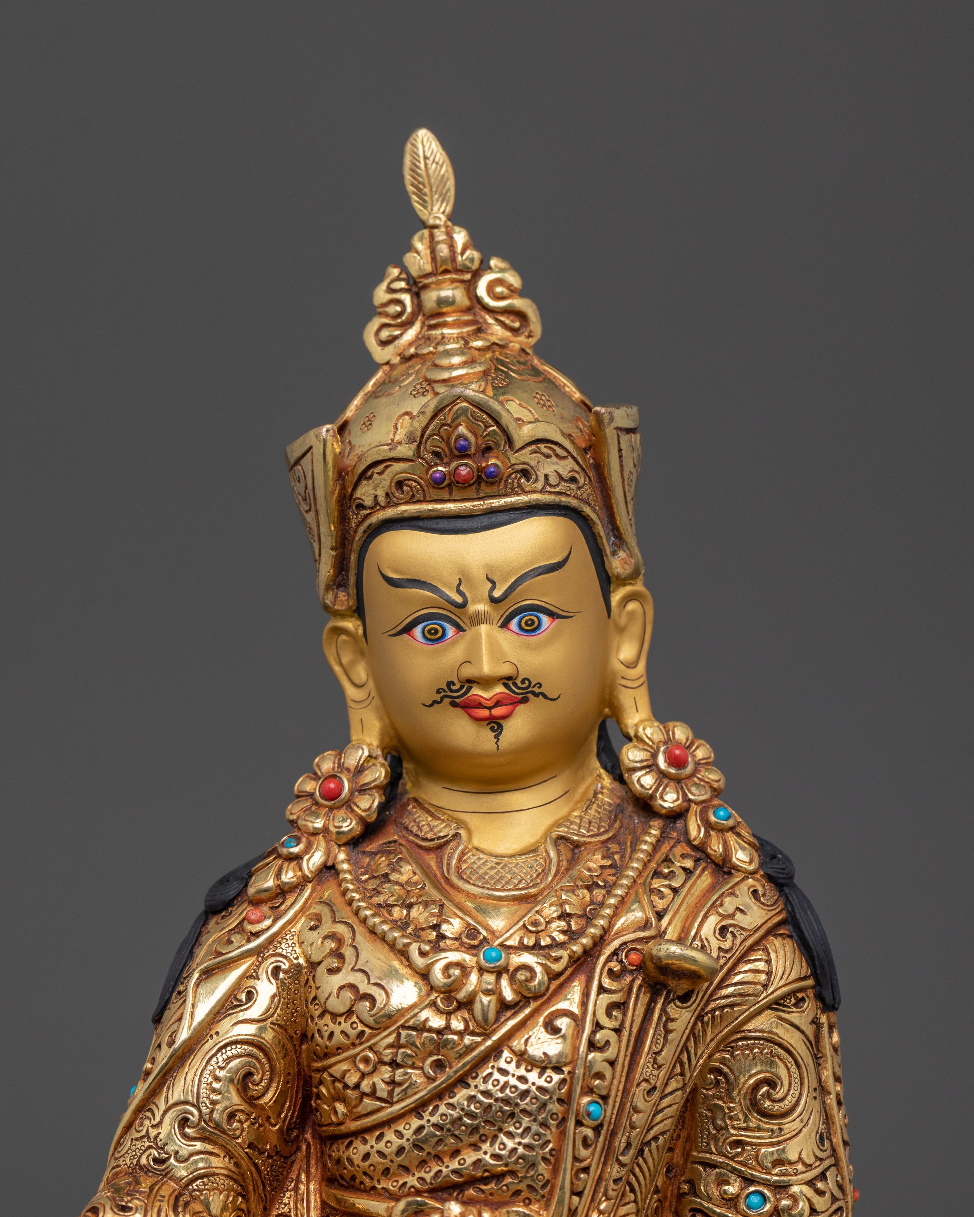 Guru Rinpoche Fire Gold Gilded Statue | Himalayan Artistry
