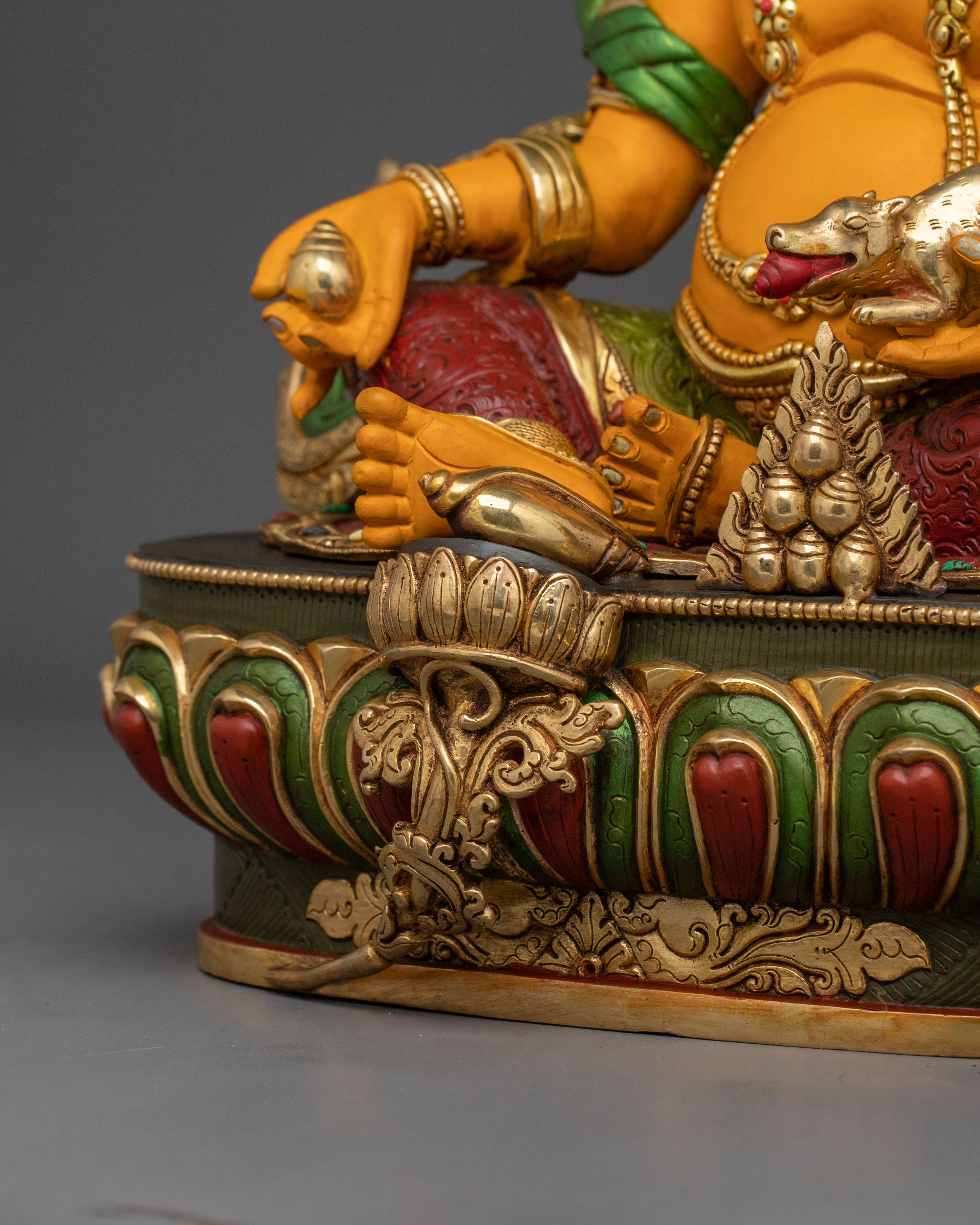 Dzambhala Tibetan Wealth God Statue | 24K Gold Gilded Buddhist Sculpture