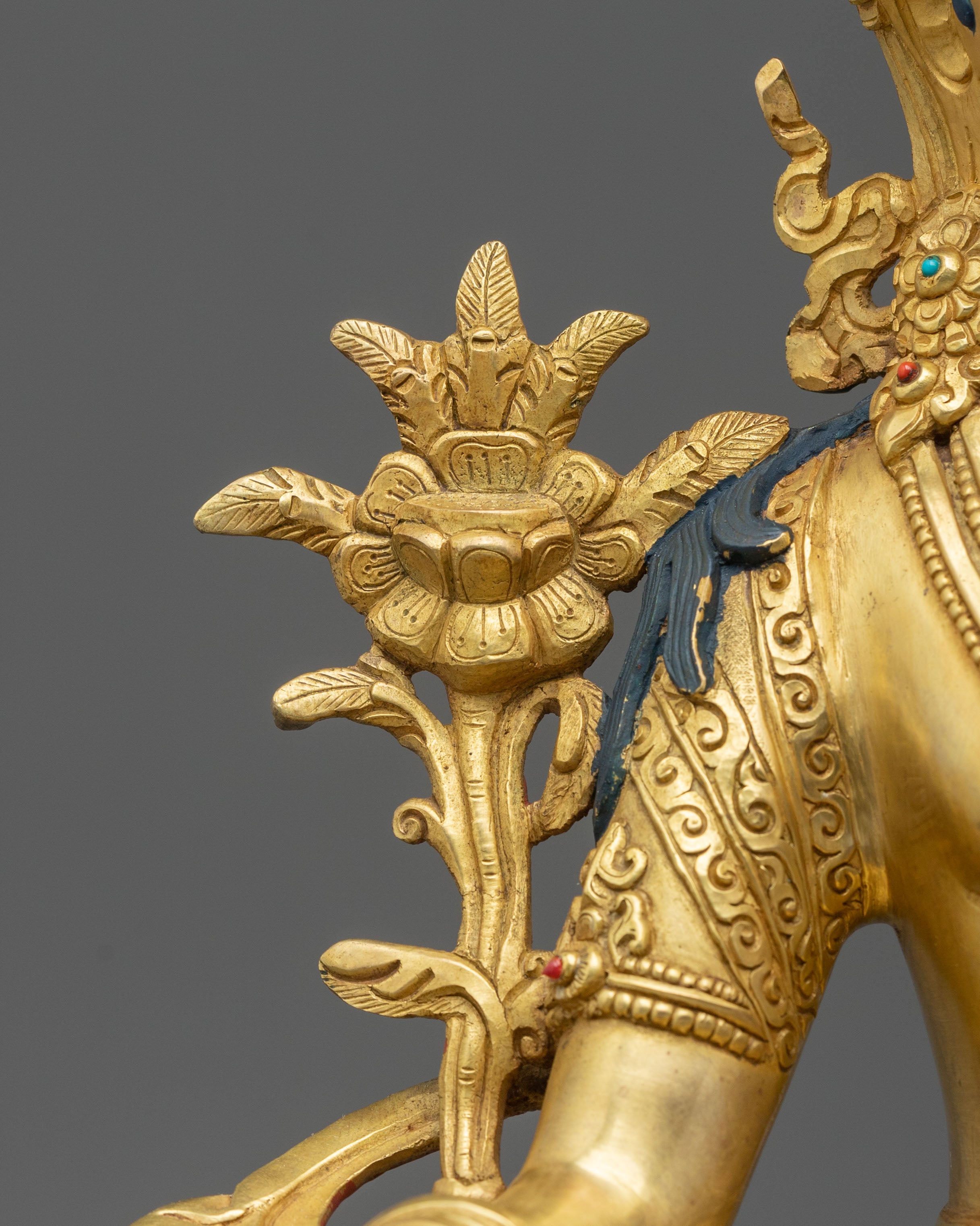 Protector Green Tara Himalayan Sculpture: 24K Gold Gilded