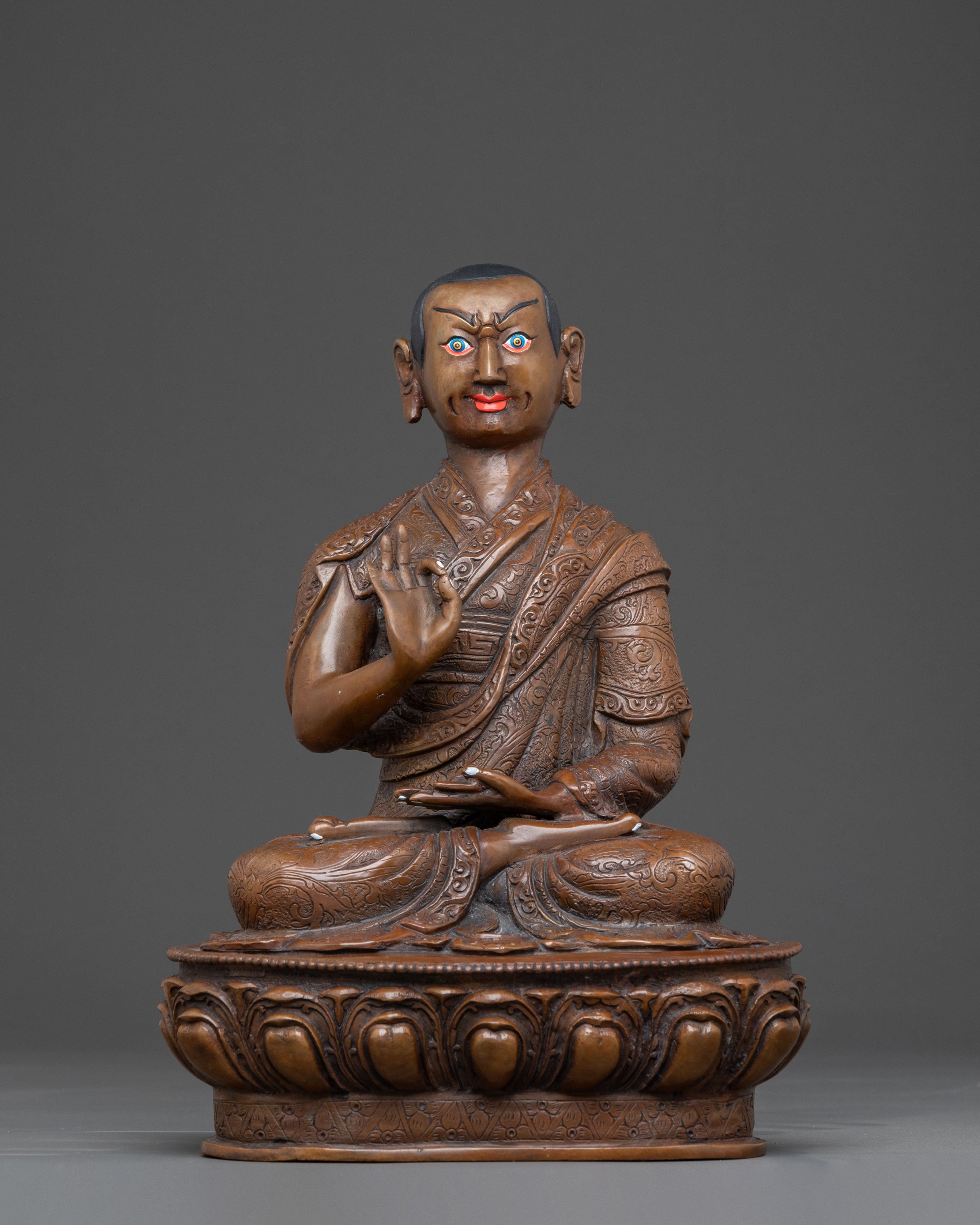 Oxidized Copper Tsongkhapa with Disciples Sacred Statue – Ancient Patina