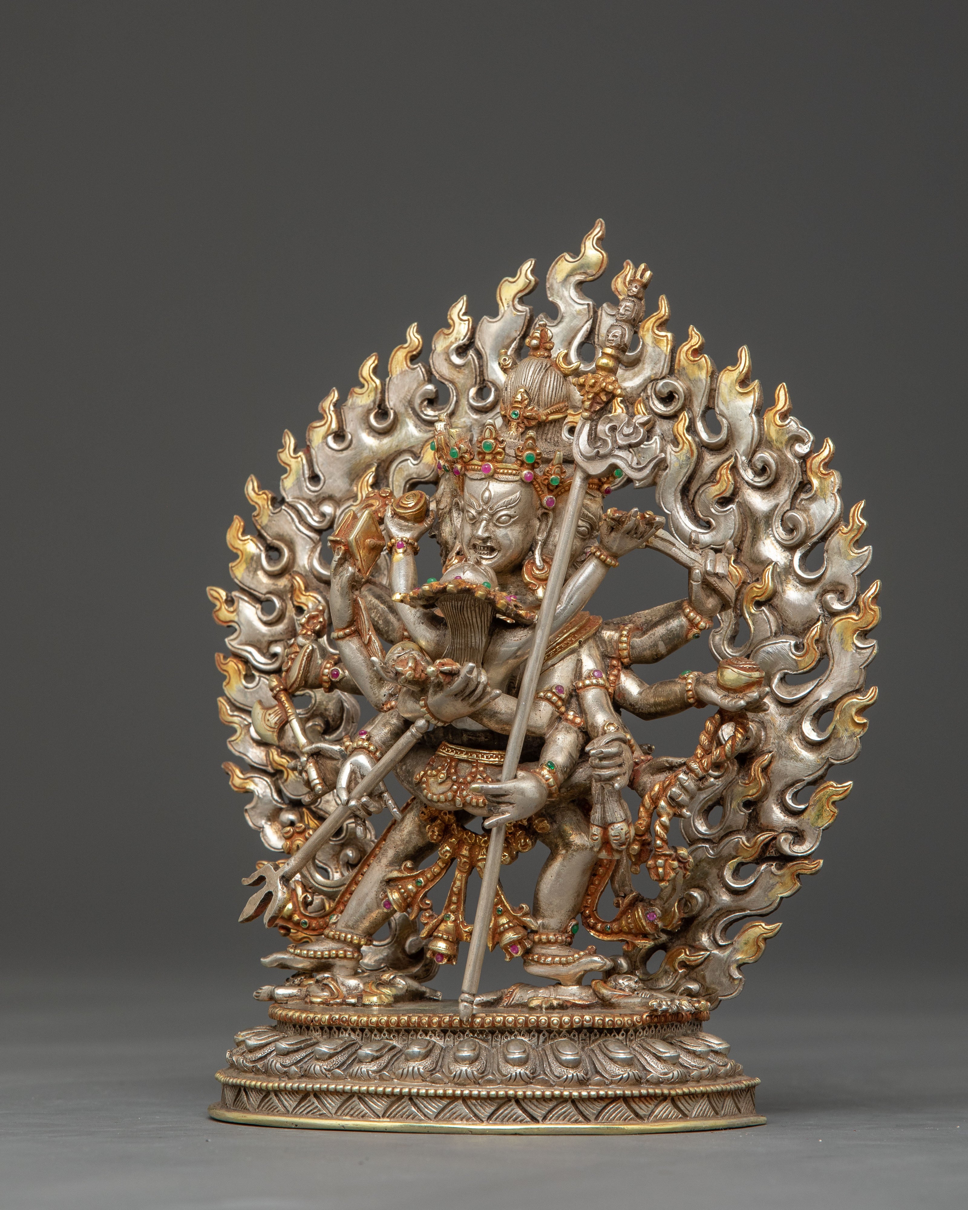 Kalachakra Statue for Tantra: Silver & Gemstone Art