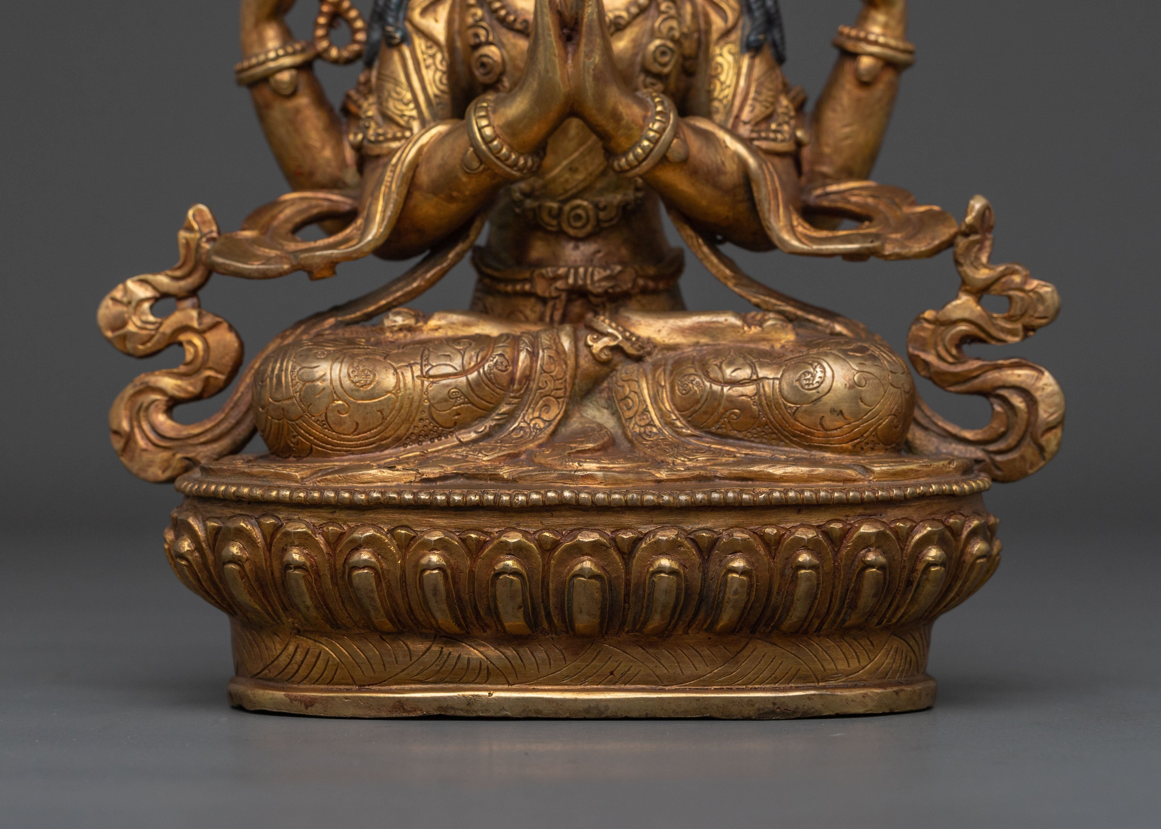 Chenrezig Fire Gold Gilded Figurine | 24K Gold Compassion Statue