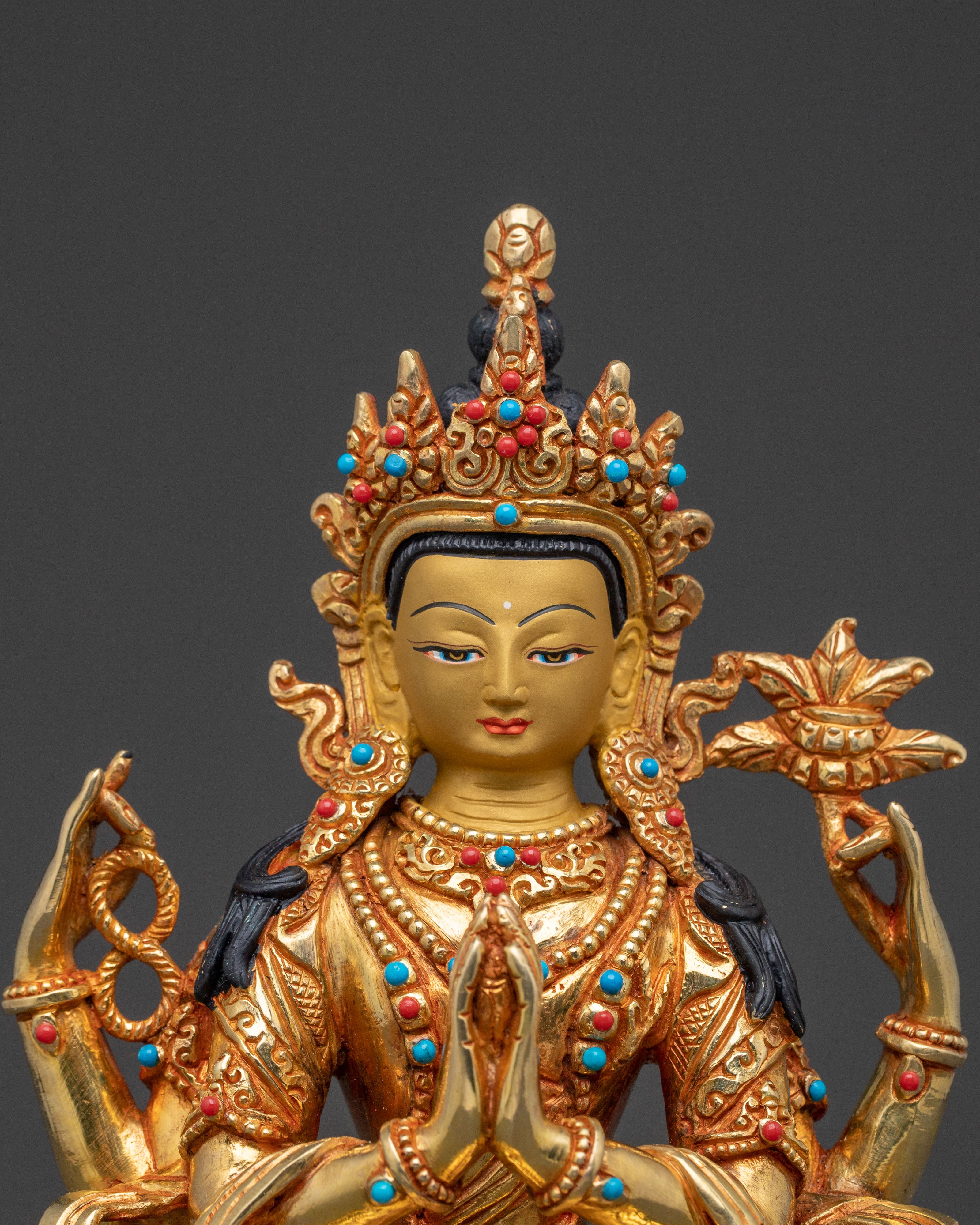 Chenrezig Gold Gilded Sacred Statue – Himalayan Artistry
